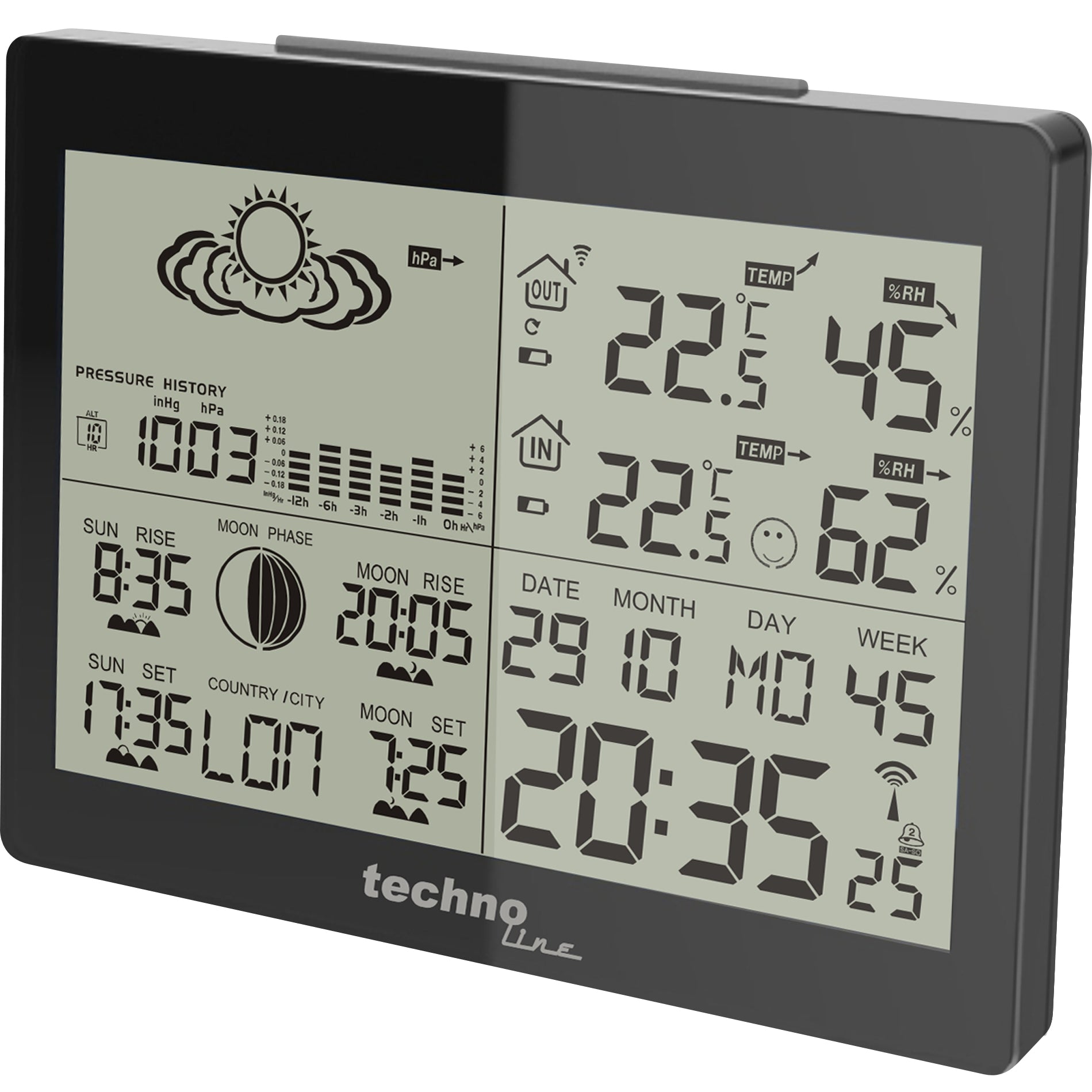 Technoline WS6760 – Wetterstation, Funk (433 MHz), Innen/Aussen, Hygrometer & Barometer – Schwarz