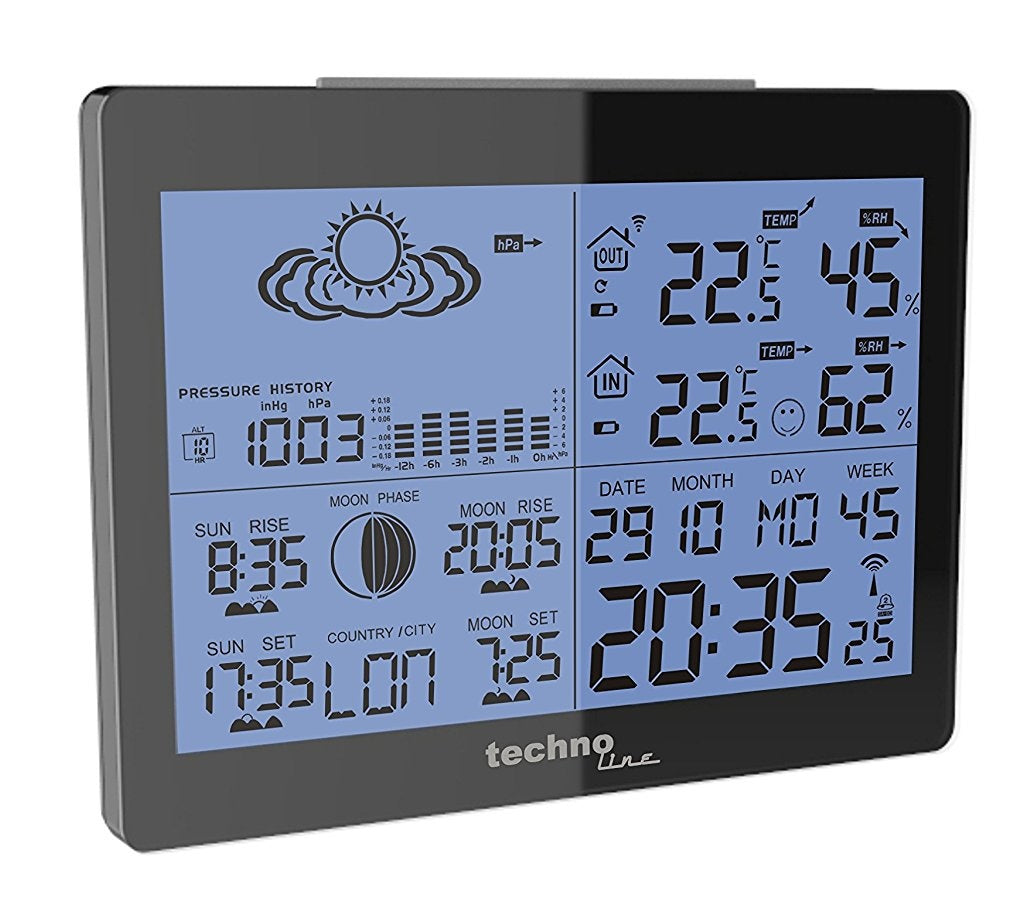 Technoline WS6760 – Wetterstation, Funk (433 MHz), Innen/Aussen, Hygrometer & Barometer – Schwarz