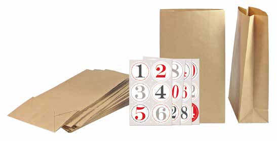 Zischka Adventskalender-Set Kraftpapier – 24 Papiertüten, Zahlensticker 1–24 – 120 × 210 × 60 mm