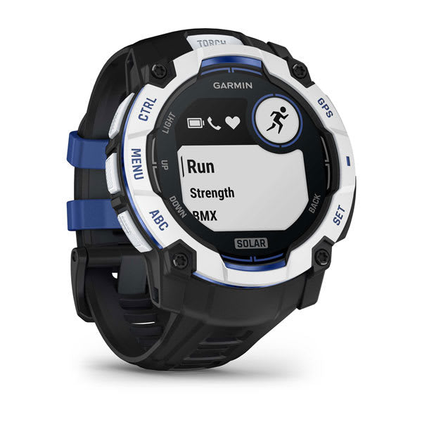 Garmin Instinct 3 50 mm GPS – faserverstärkter Kunststoff Weiss, Sportarmband, Dunkelblau, 100 m, für iPhone