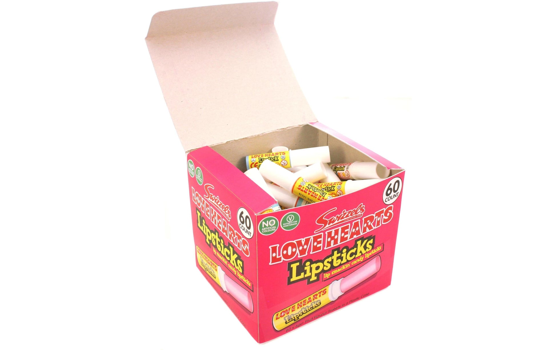Swizzels Love Heart Lipsticks Traubenzucker-Lutschbonbons – Fruchtgeschmack – 60 Stück