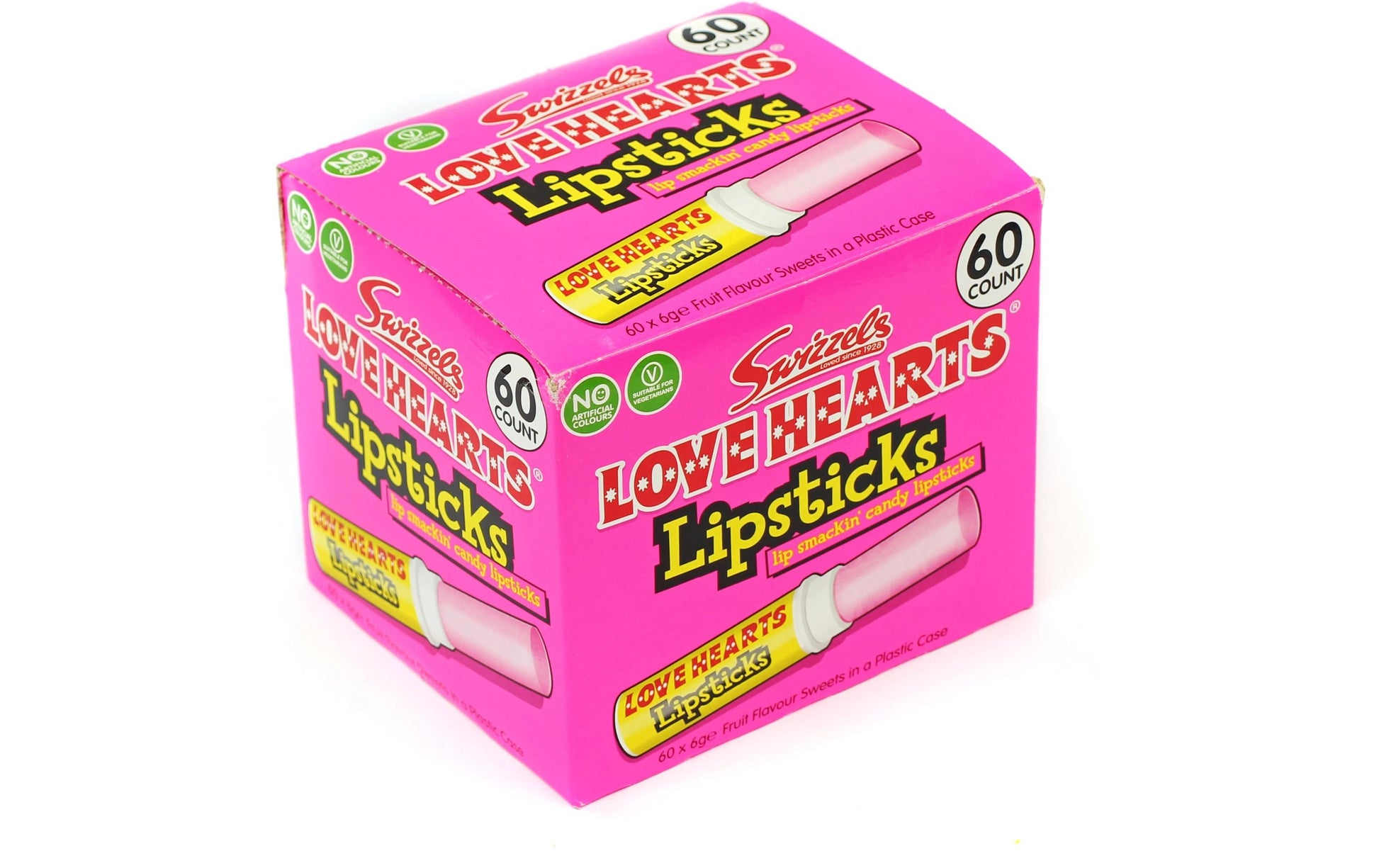 Swizzels Love Heart Lipsticks Traubenzucker-Lutschbonbons – Fruchtgeschmack – 60 Stück
