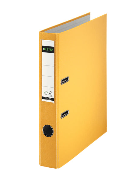 Leitz Ordner 180° Swiss Edition – A4 hoch – 2-Ring Hebelmechanik, Rücken 52 mm – gelb, mit Raumsparösen, FSC