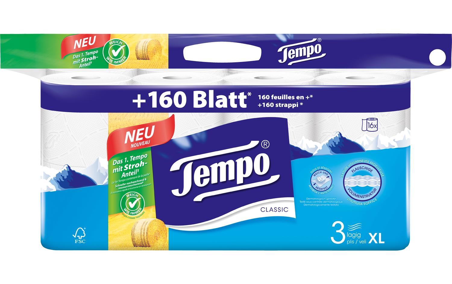 Tempo Toilettenpapier – 3-lagig, 150 Blatt/Rolle – 16 Rollen