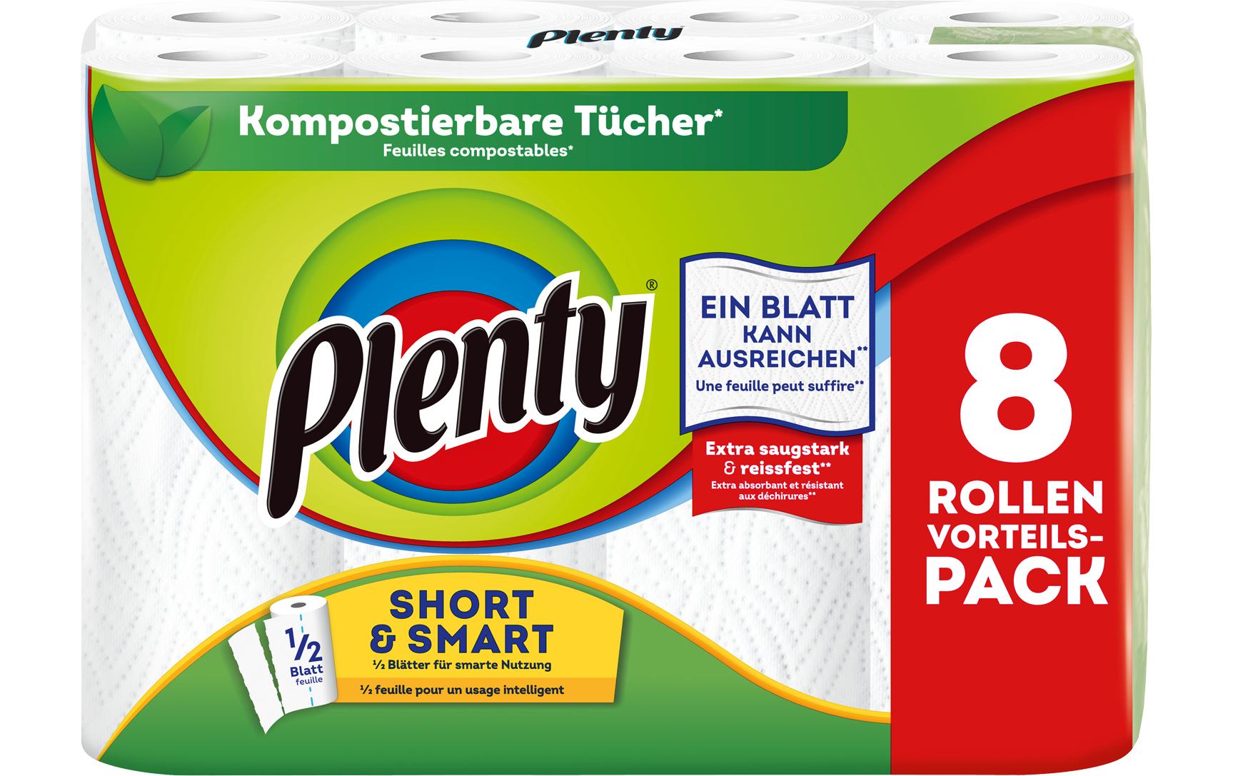 Plenty Haushaltspapier – Weiss, Papier – Rolle 74 Blatt – Pack 8 Rollen