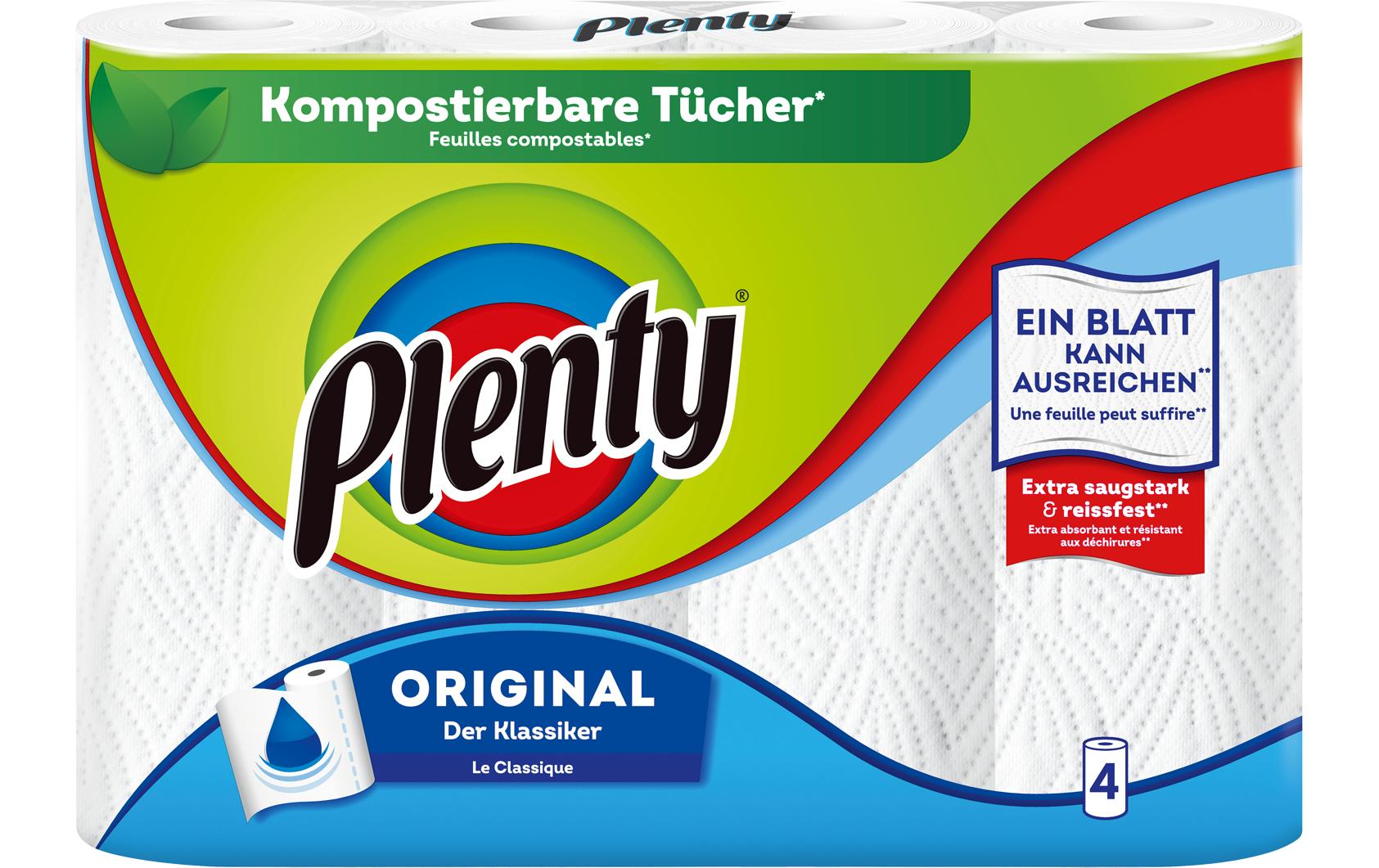 Plenty Haushaltspapier Original – 45 Blatt – Weiss – 4 Rollen