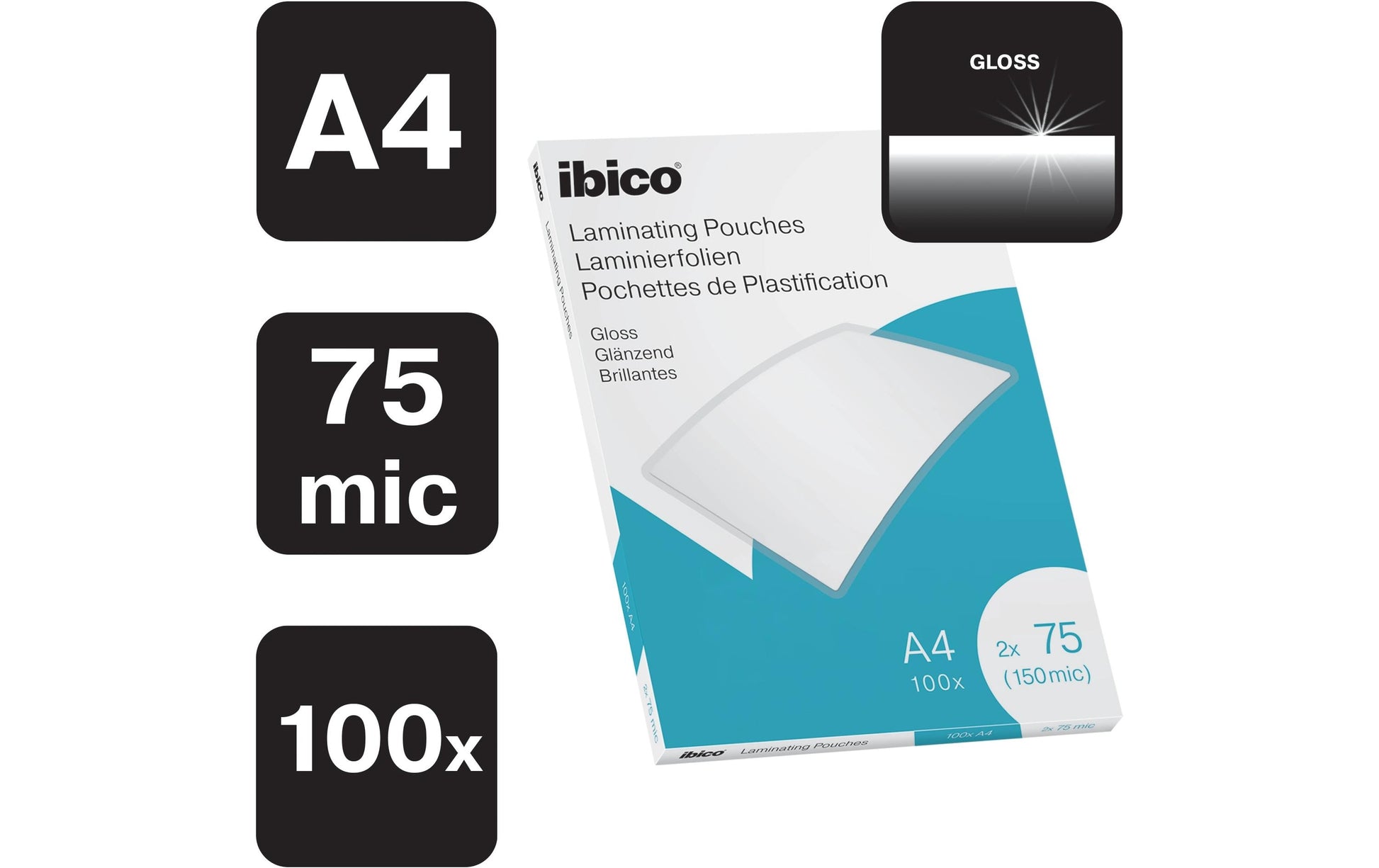 Ibico Laminierfolien A4, glänzend – 75 µm, 100 Stk.