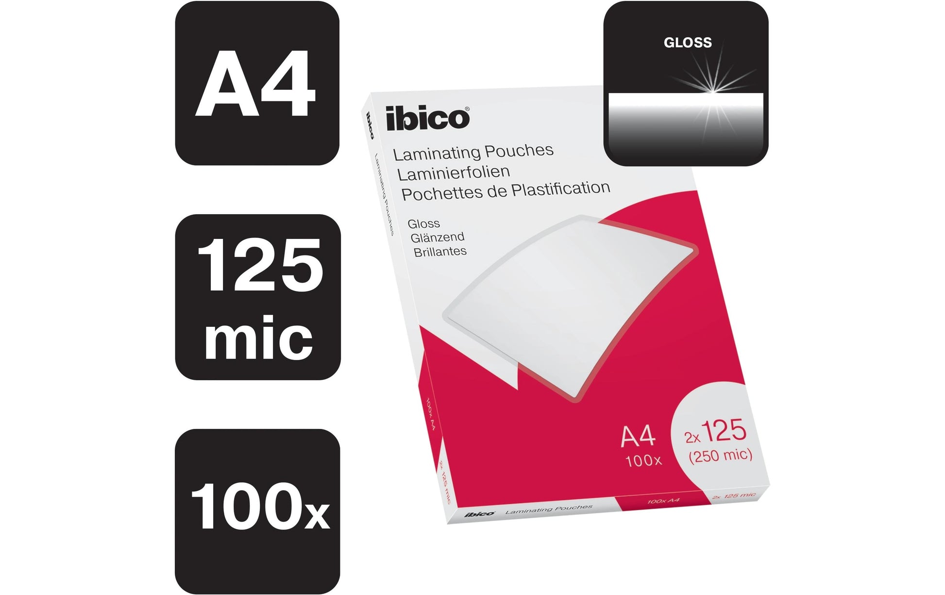 Ibico Laminierfolien A4, glänzend – 125 µm, 100 Stk.