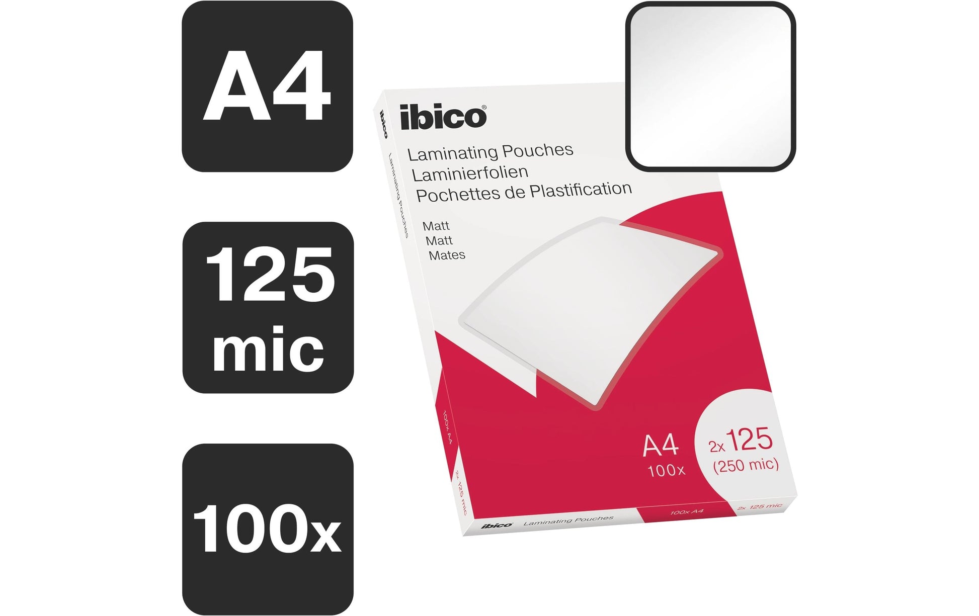 Ibico Laminierfolien A4, matt – 125 µm, 216 × 303 mm, 100 Stk.