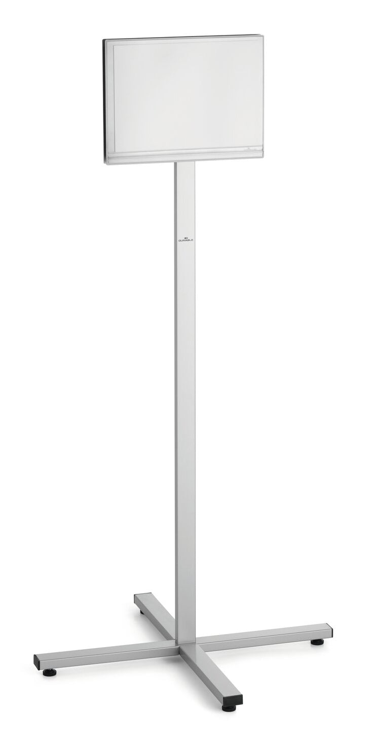 Durable Boden-Prospektständer INFO STAND OUTDOOR – für A4, anthrazit/grau, Edelstahl, 638 × 638 × 1348 mm