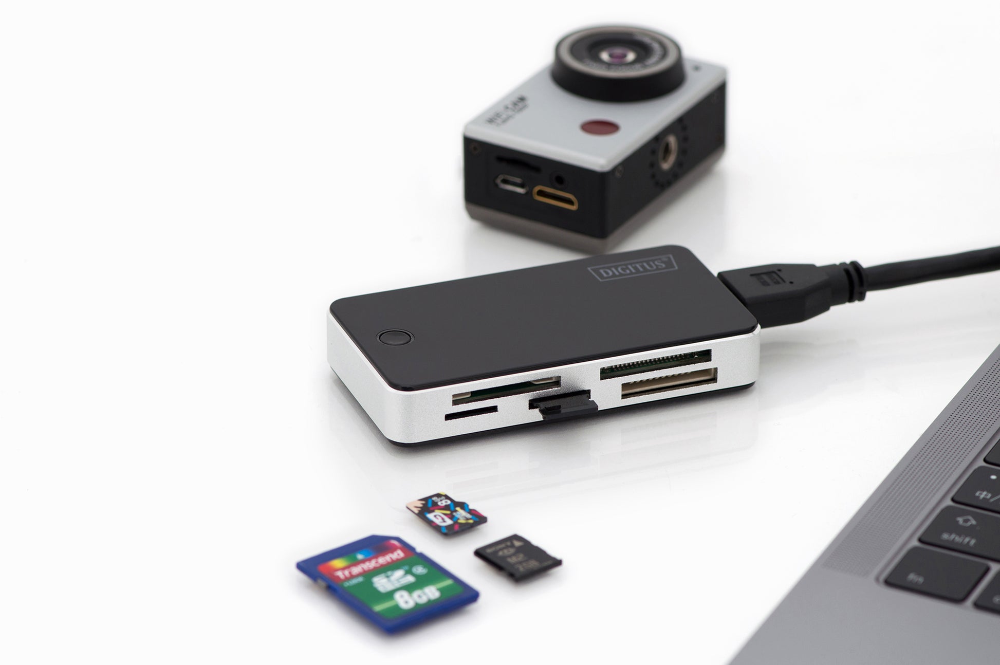 Digitus USB-Kartenleser USB – CF, SD, microSD, Memory Stick – USB 3.2 Gen 1 (5 Gbit/s) – 1 m – Schwarz/Weiss
