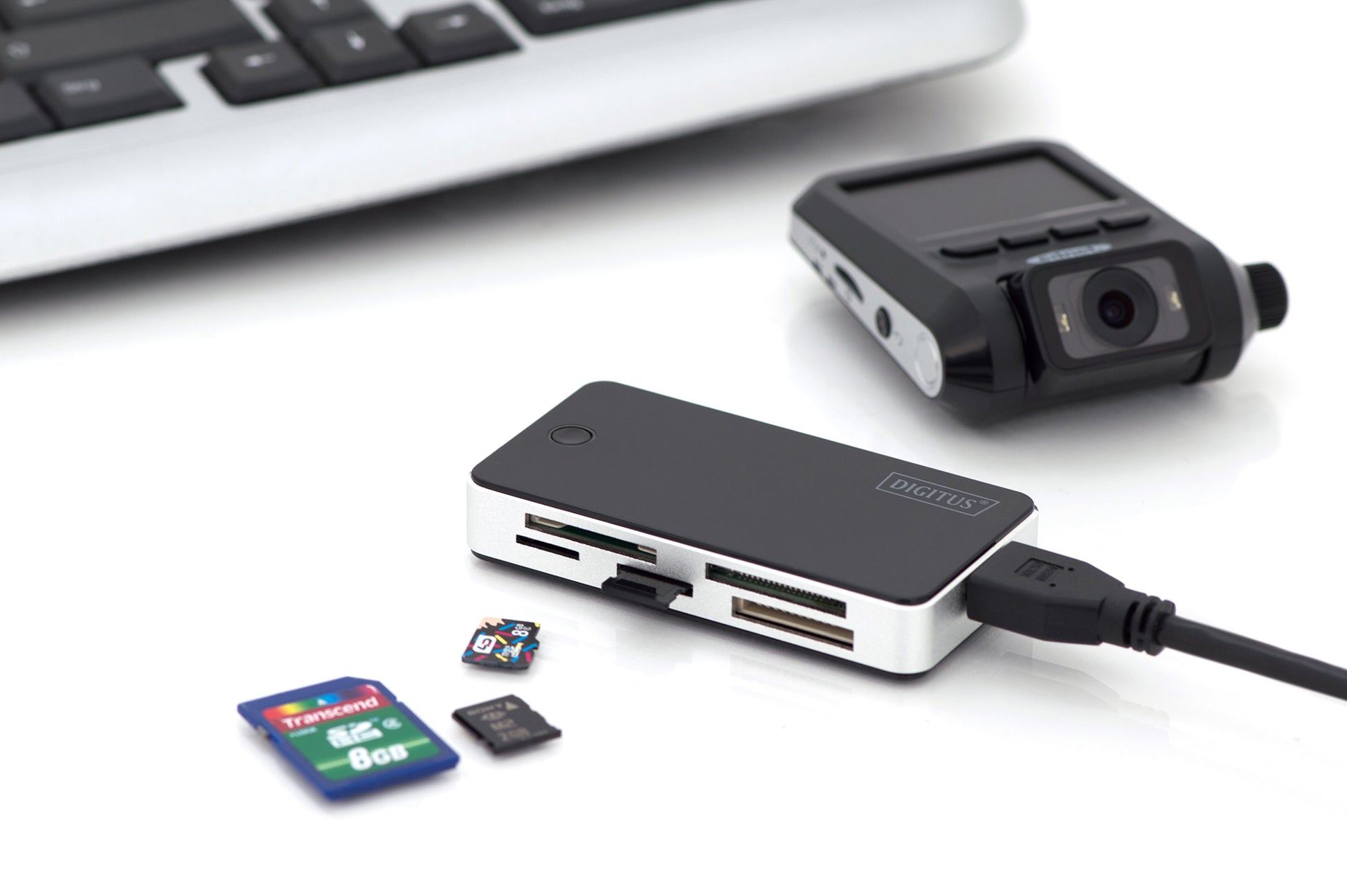 Digitus USB-Kartenleser USB – CF, SD, microSD, Memory Stick – USB 3.2 Gen 1 (5 Gbit/s) – 1 m – Schwarz/Weiss