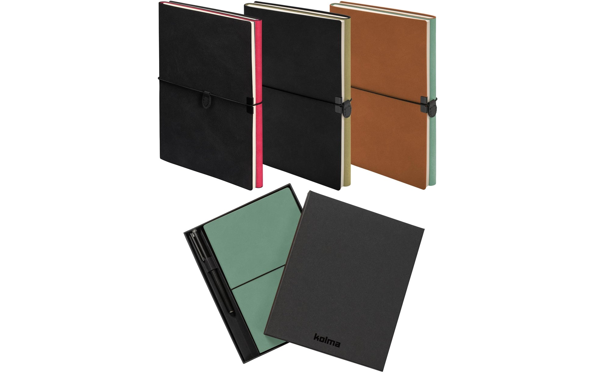 Kolma Notizbuch – A5 – punktiert/blanko – 224 Seiten – 80 g/m² – Hardcover, Gummiband, vegan – schwarz/olive