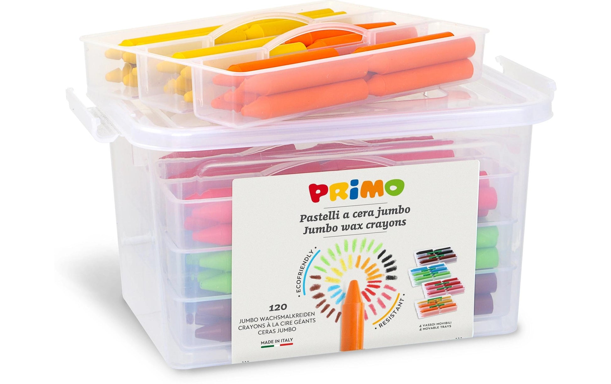 Primo Maxi Jumbo Wachsmalstifte Schulbox – mehrfarbig – 120 Stück – Ø 13 mm × 85 mm – in Box