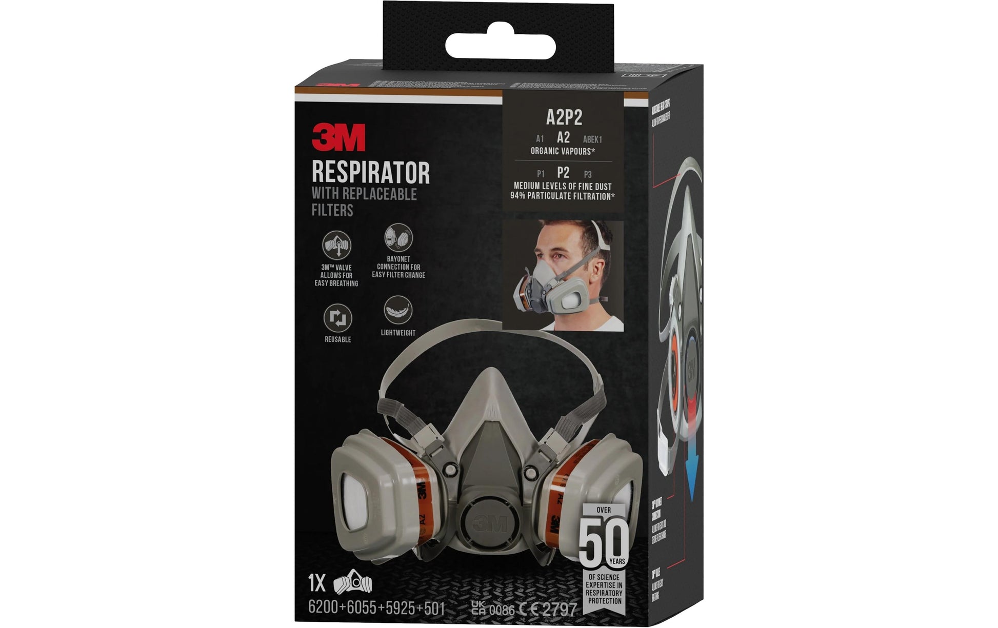 3M Halbmaske A2P2 6002C Grau