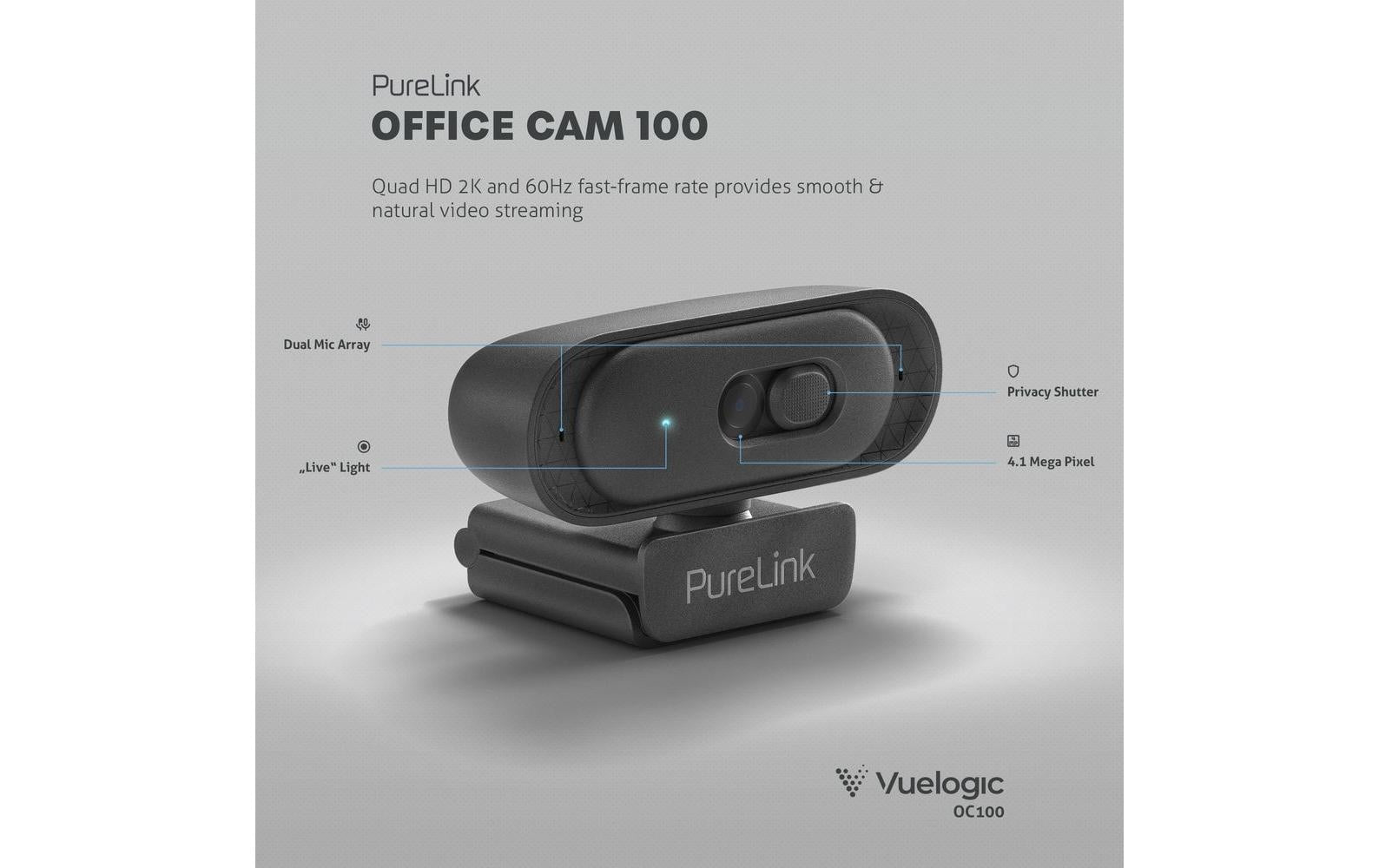 Purelink Vuelogic PL VL-OC100 – Webcam – 2K QHD, USB-C, Autofokus, 75° FOV, Schwarz
