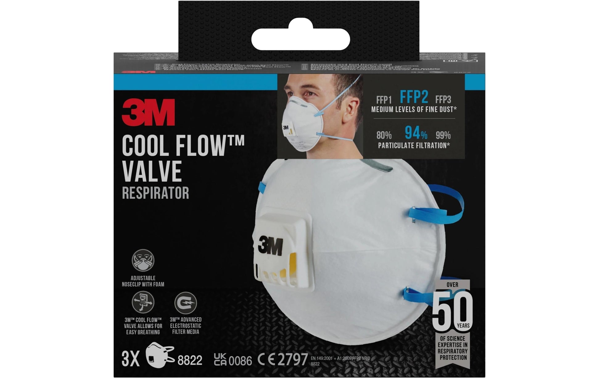 3M Atemschutzmaske FFP2 8822 – Einheitsgrösse – Weiss – 3 Stk.