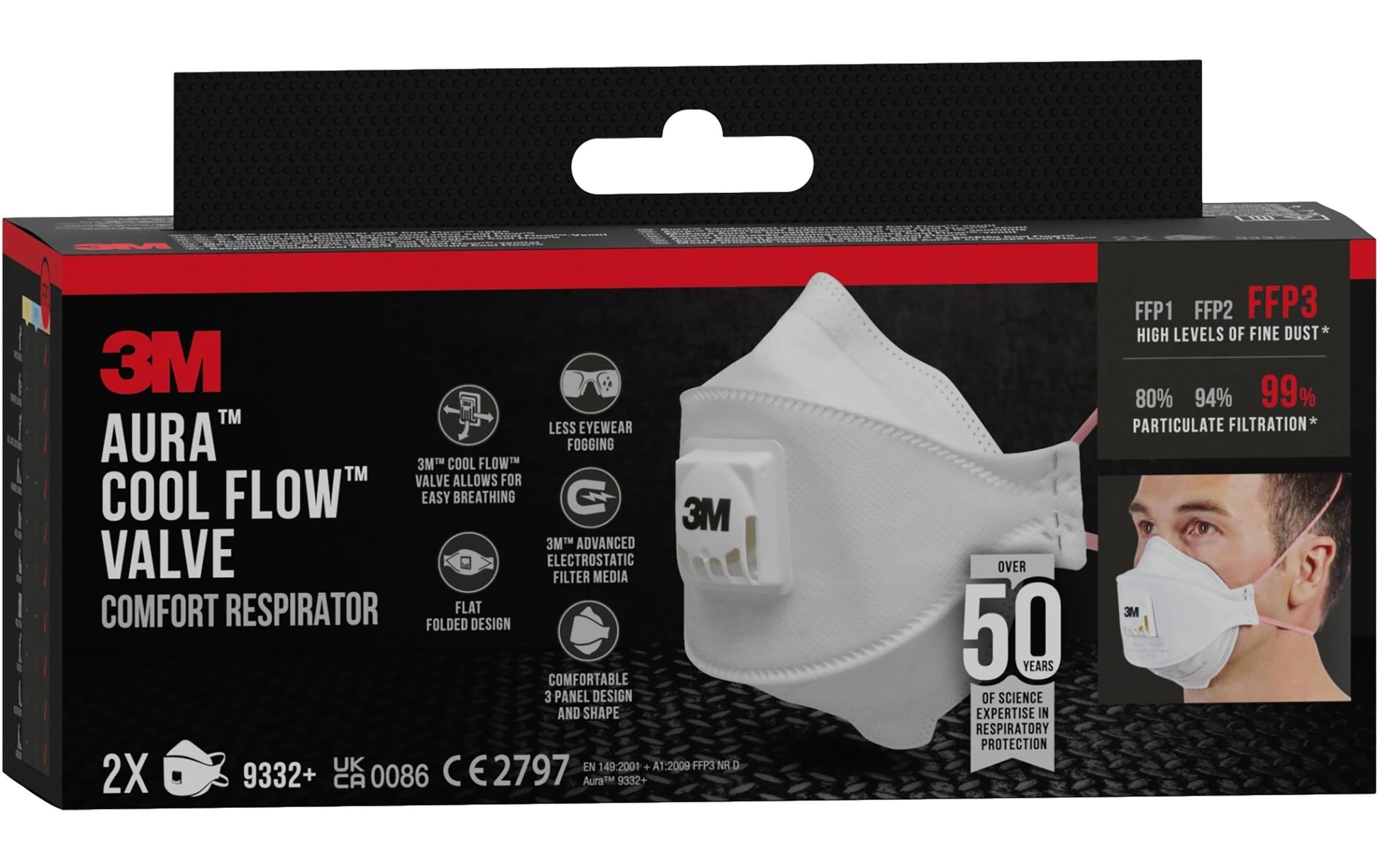 3M Atemschutzmaske FFP3 9332+ – Einheitsgrösse – Weiss – 2 Stk.