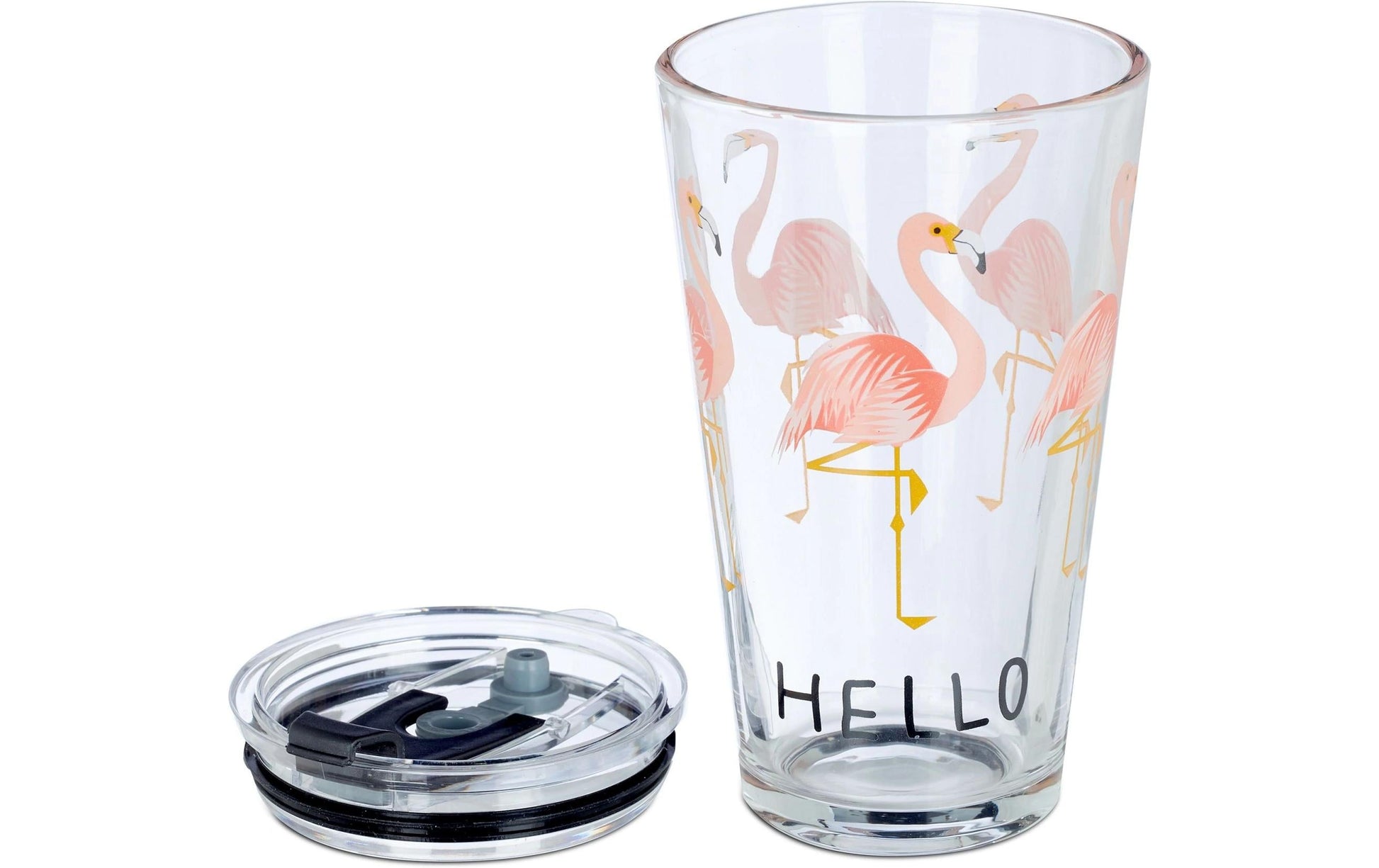 Relaxdays Trinkglas Flamingo – 450 ml, Ø 9,0 cm, H 15,5 cm, Kunststoff, Rosa
