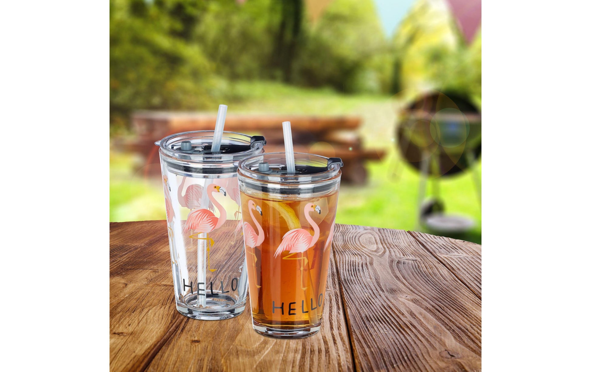 Relaxdays Trinkglas Flamingo – 450 ml, Ø 9,0 cm, H 15,5 cm, Kunststoff, Rosa