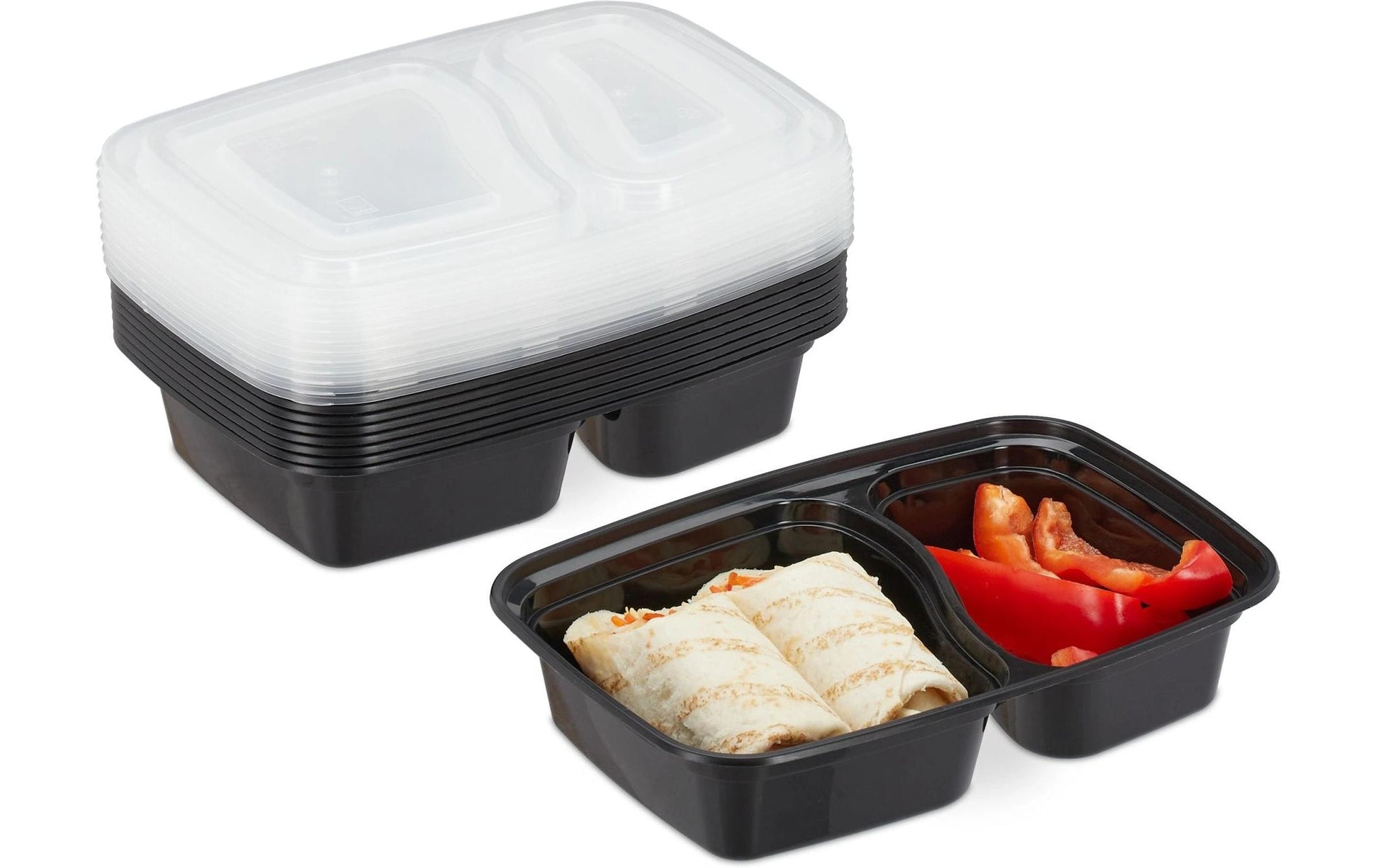 Relaxdays Take-away-Box, Polypropylen (PP), 2-geteilt – 1 l, schwarz – 1 Stk.