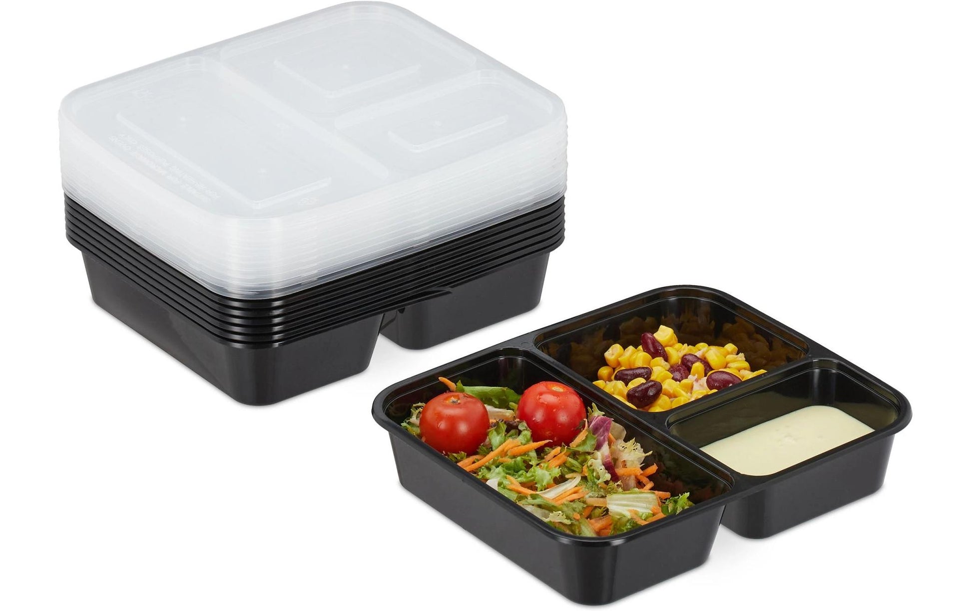 Relaxdays Take-away-Box, Polypropylen (PP), 3-geteilt – 1'000 ml 22 × 15 cm, schwarz – 1 Stk.