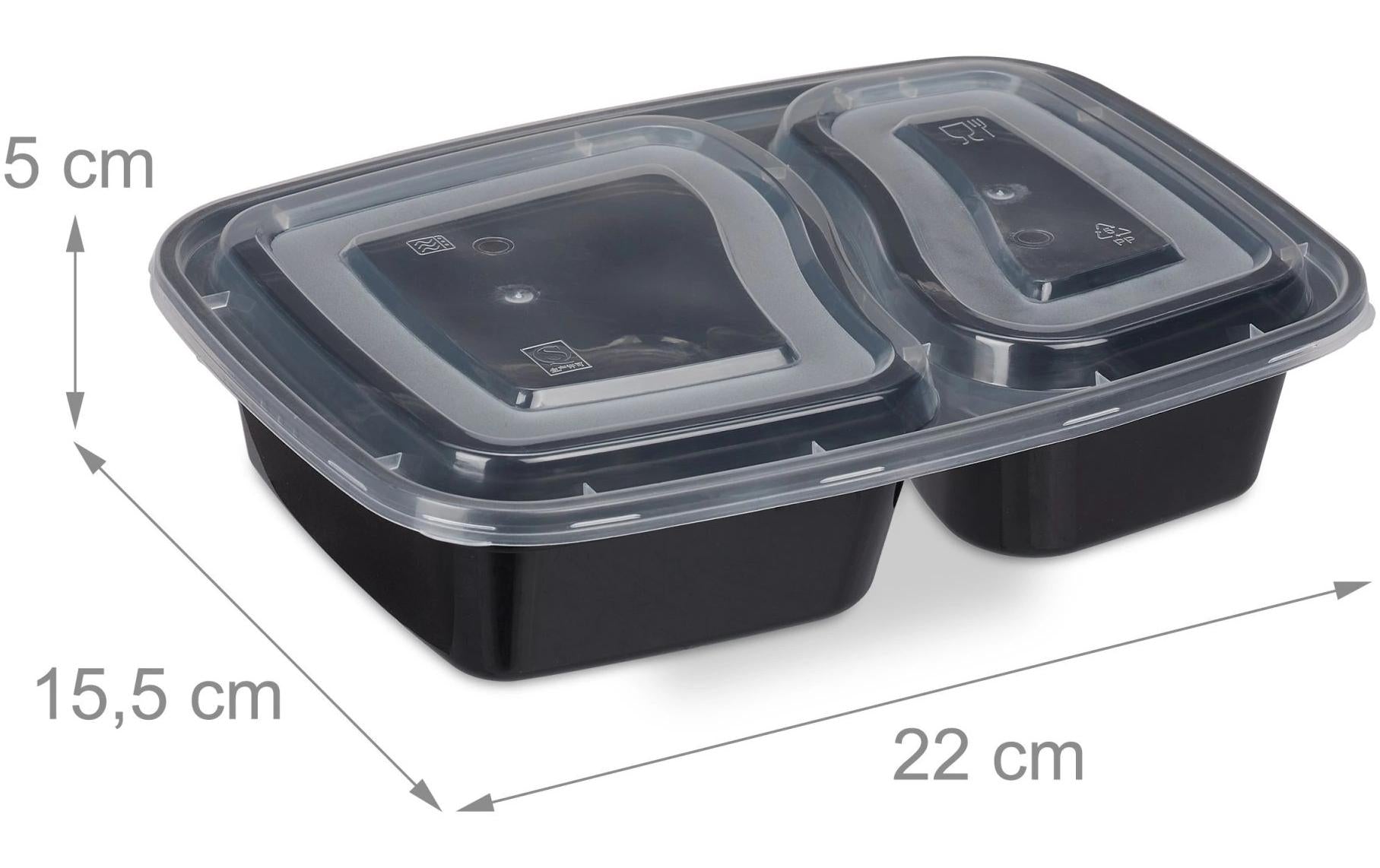 Relaxdays Take-away-Box, Polypropylen (PP), 2-geteilt – 1 l, schwarz – 1 Stk.