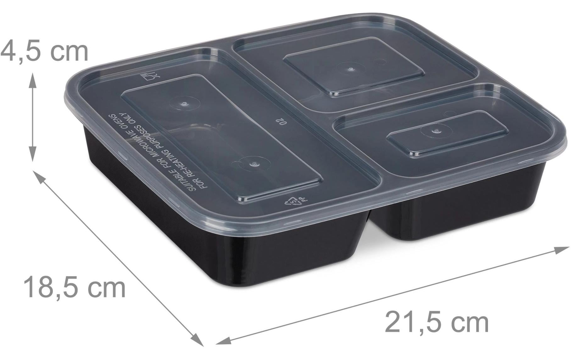 Relaxdays Take-away-Box, Polypropylen (PP), 3-geteilt – 1'000 ml 22 × 15 cm, schwarz – 1 Stk.
