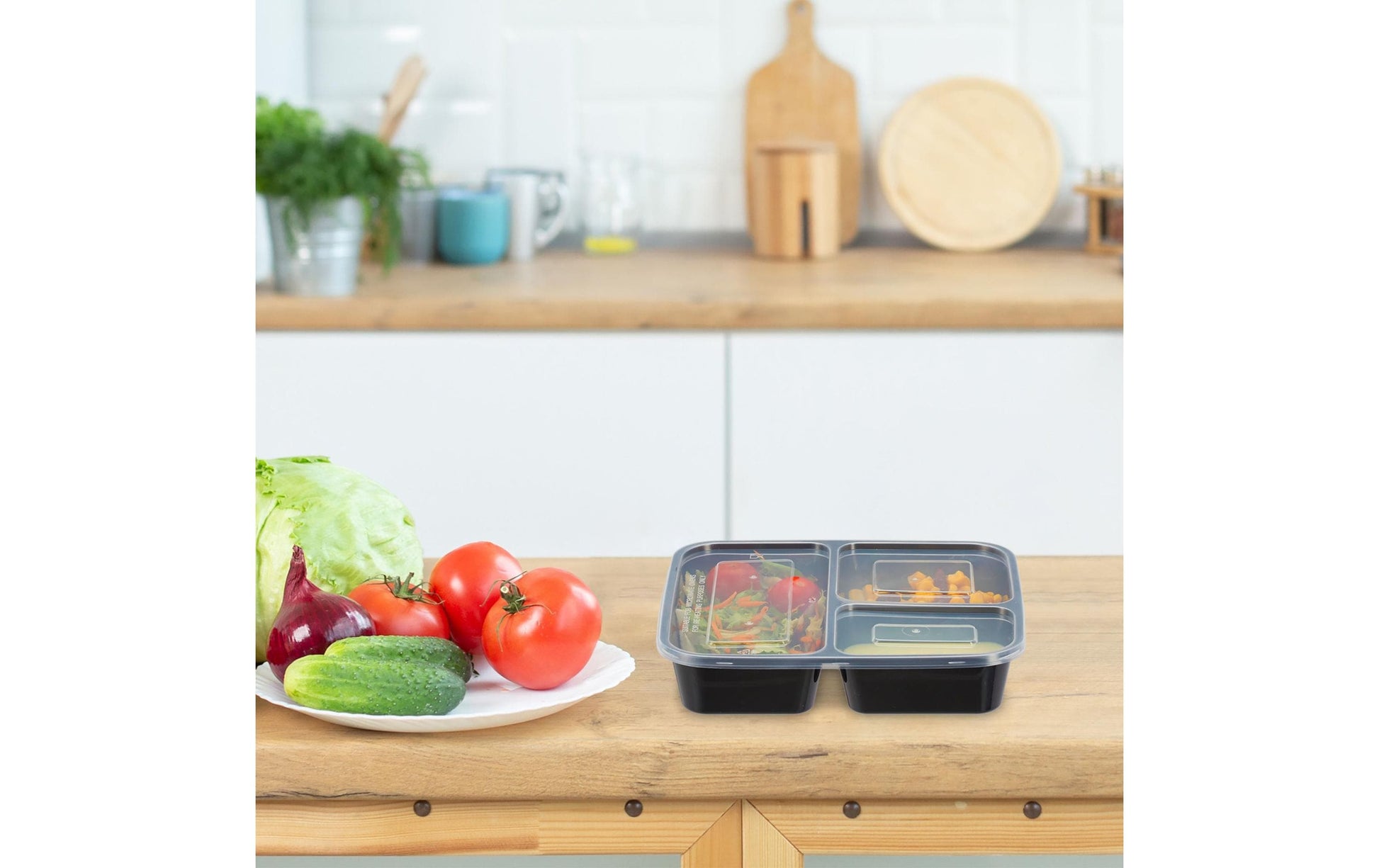 Relaxdays Take-away-Box, Polypropylen (PP), 3-geteilt – 1'000 ml 22 × 15 cm, schwarz – 1 Stk.