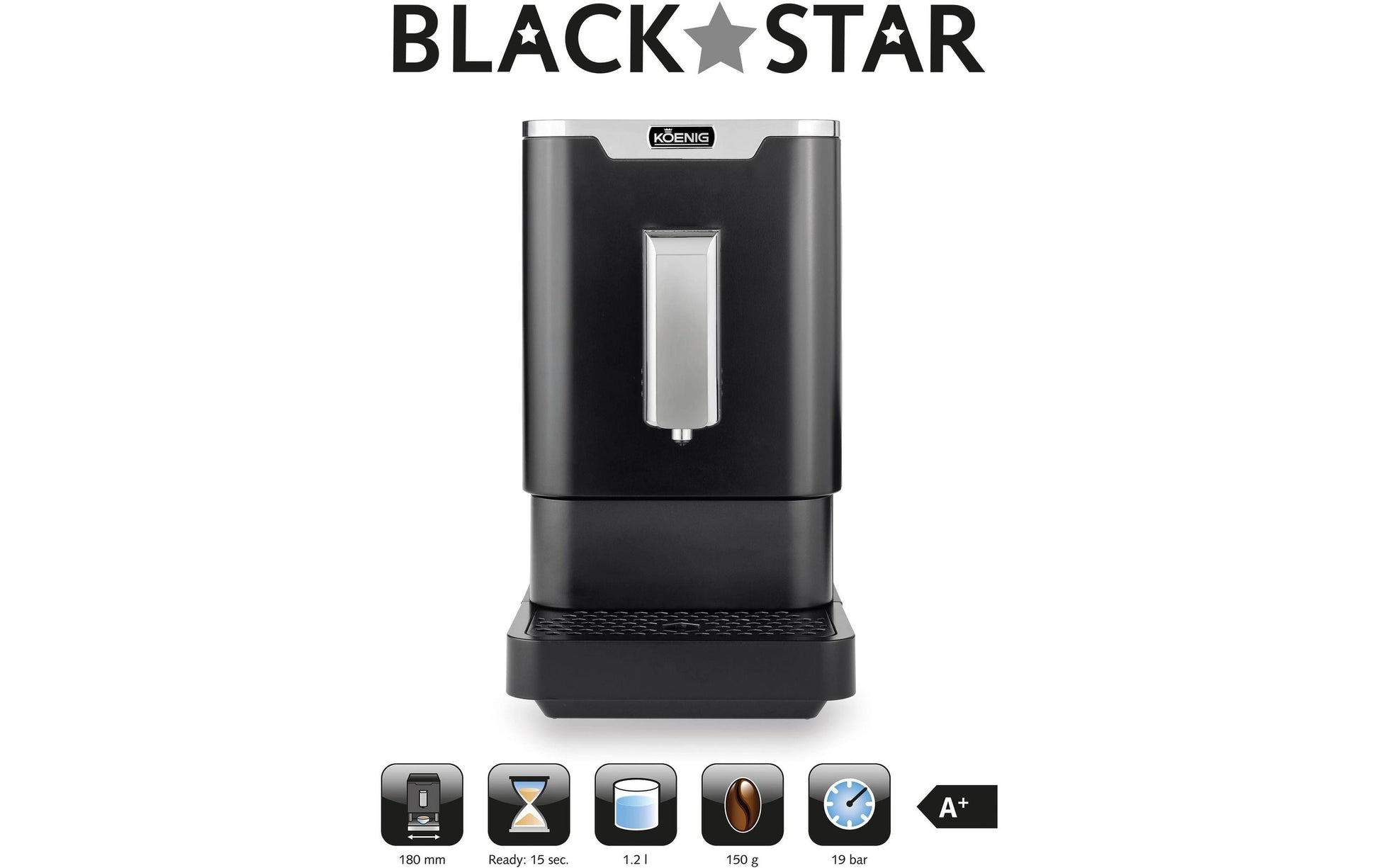 Koenig Black Star Kaffeevollautomat – 19 bar, 1,2 l, 150 g, Schwarz