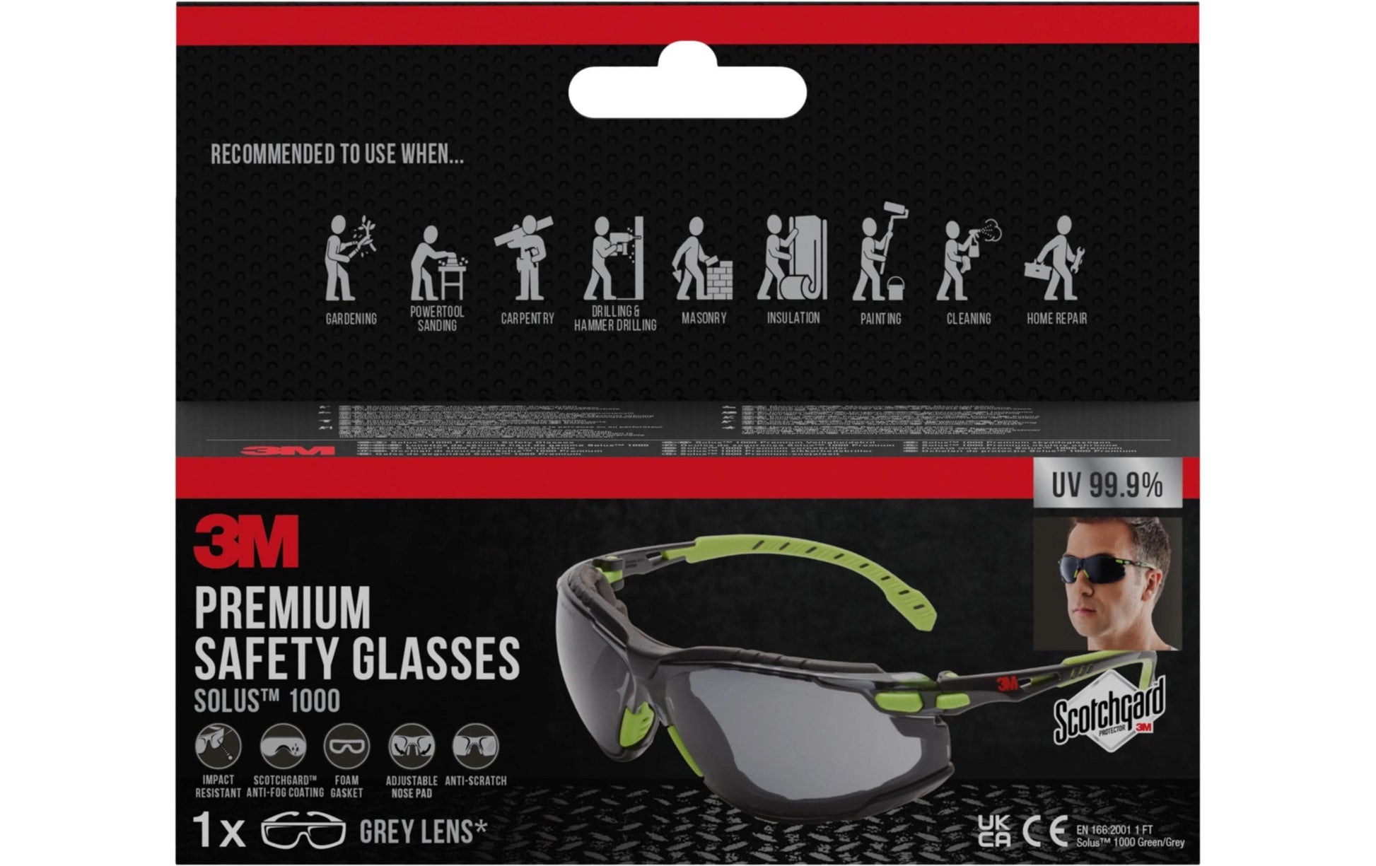 3M Solus Schutzbrille – kratzfest, grau, grün, Kunststoff, CE