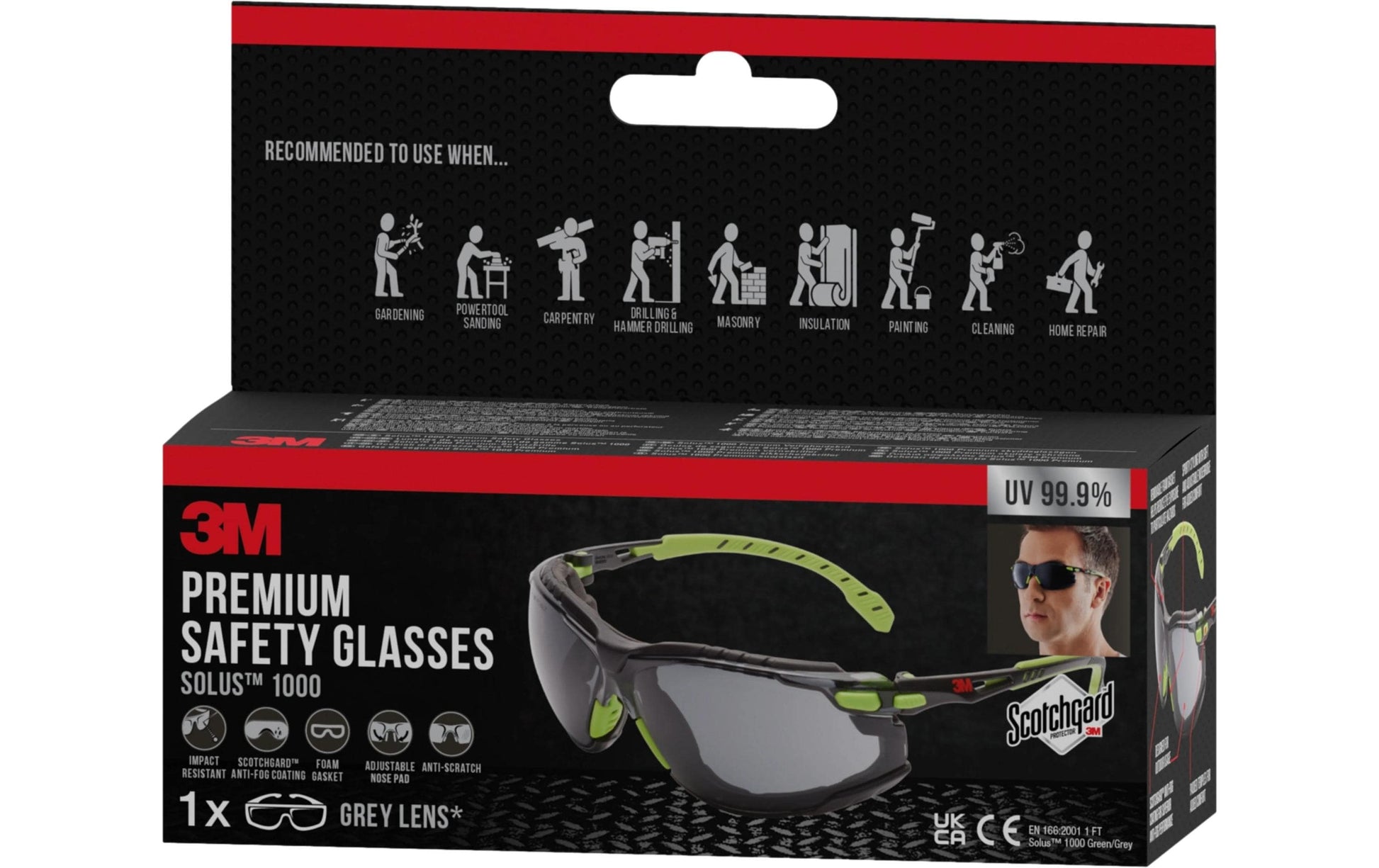 3M Solus Schutzbrille – kratzfest, grau, grün, Kunststoff, CE