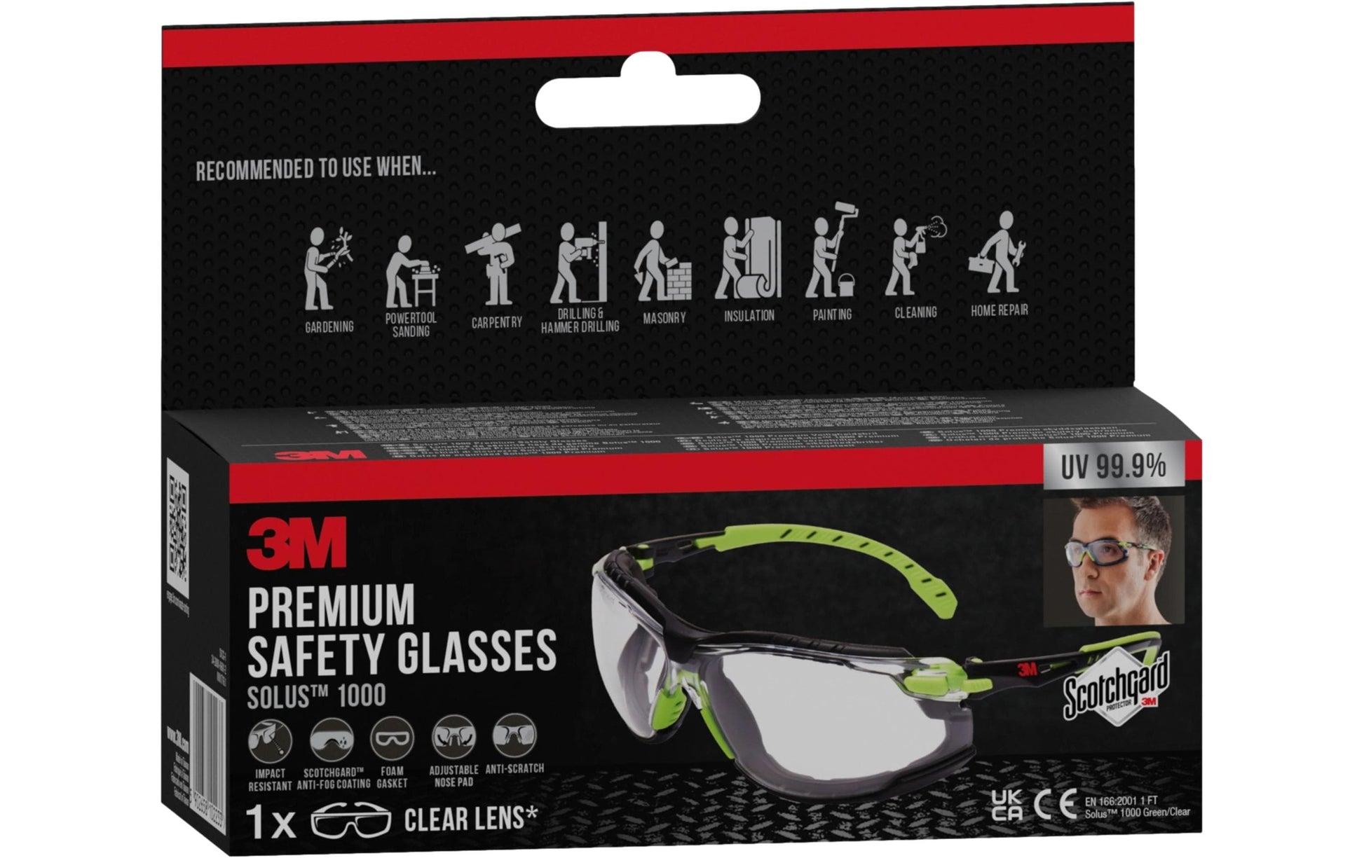 3M Solus Schutzbrille – Antibeschlag, Kratzfest, Rahmen Grün/Schwarz, Kunststoff, Inkl. Stoffetui