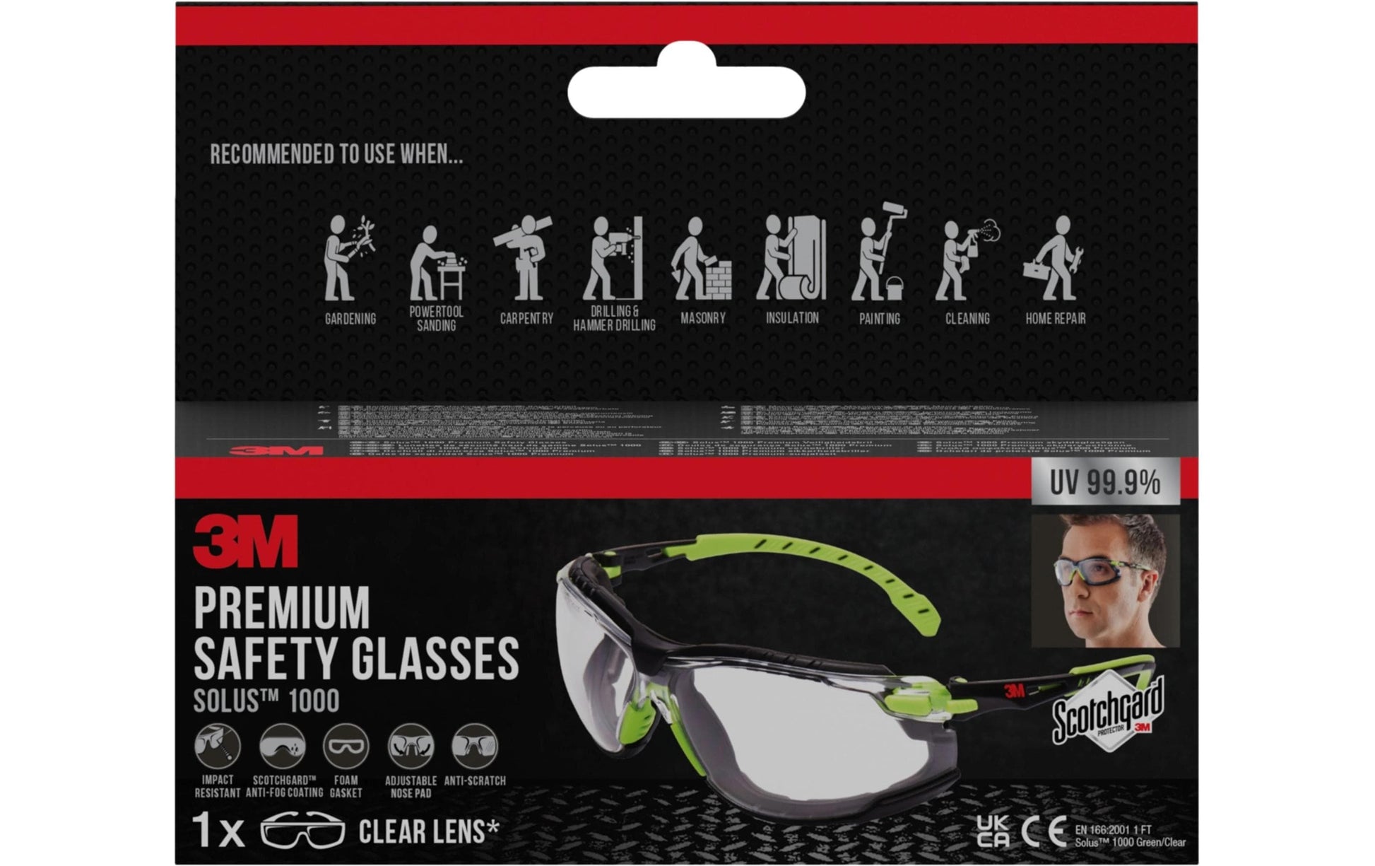 3M Solus Schutzbrille – Antibeschlag, Kratzfest, Rahmen Grün/Schwarz, Kunststoff, Inkl. Stoffetui