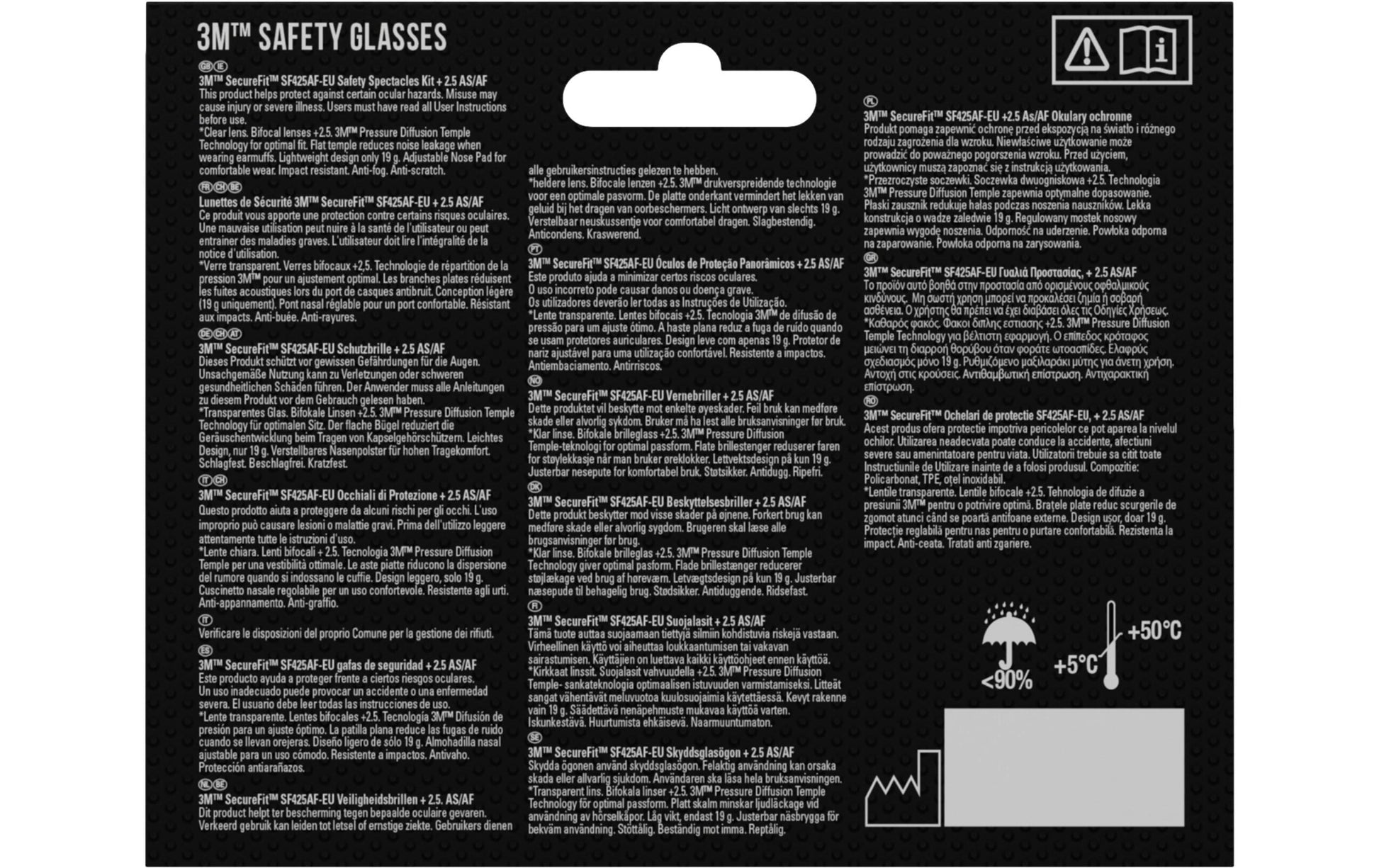 3M Schutzbrille SecureFit 420 – klar, +2,5 Dioptrien, beschlagfrei, kratzfest