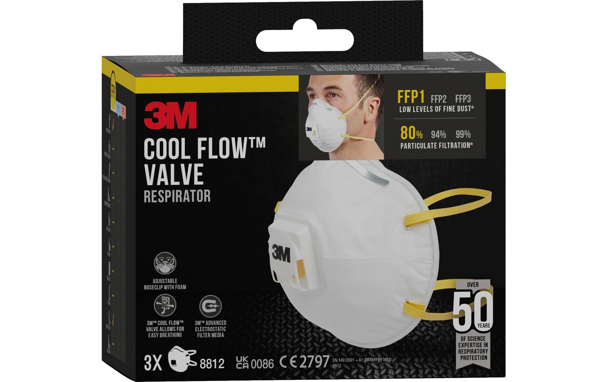 3M Atemschutzmaske FFP1 8812 – mit Ventil, NR – Einheitsgrösse – Weiss – 3 Stk. – EN 149