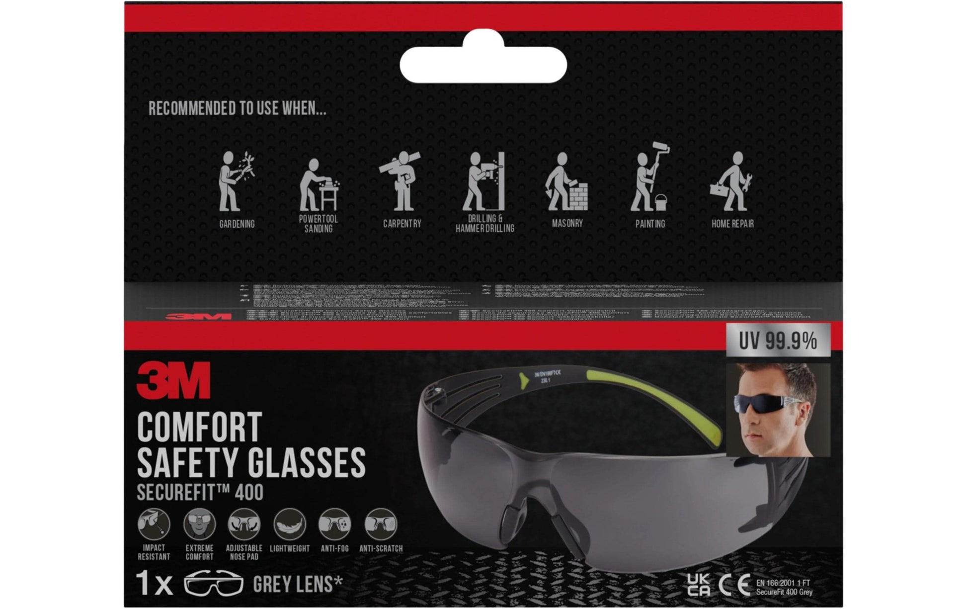 3M Schutzbrille SecureFit SF4000GC1 – grau, kratzfest, schwarz, grün
