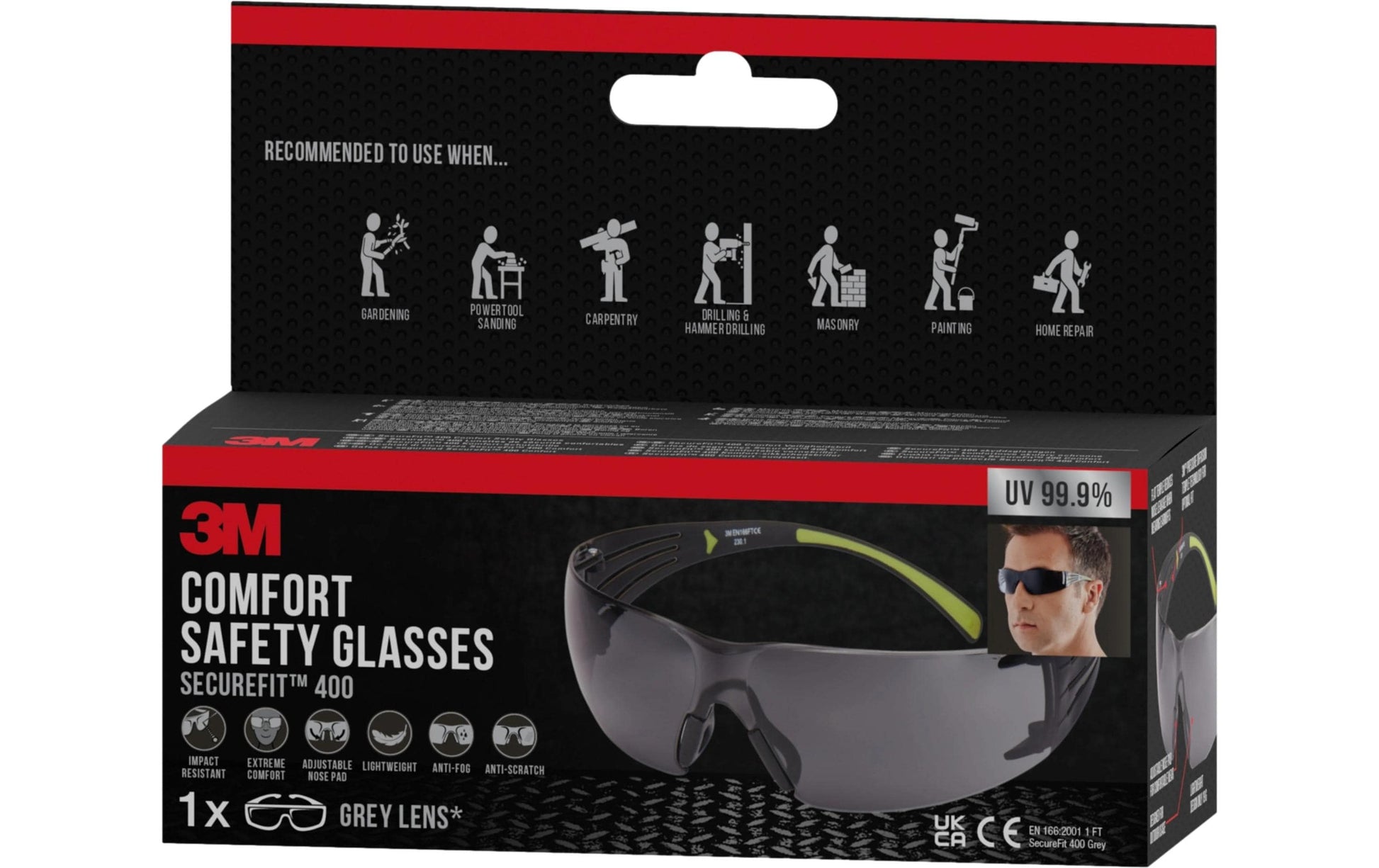 3M Schutzbrille SecureFit SF4000GC1 – grau, kratzfest, schwarz, grün