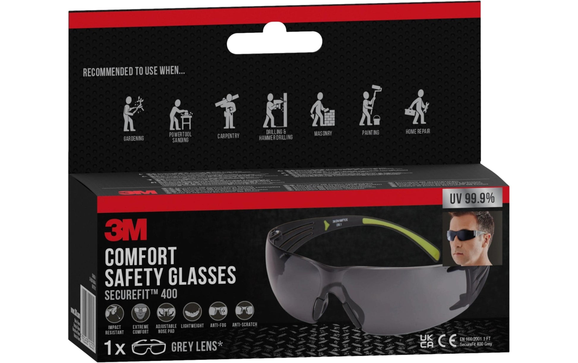 3M Schutzbrille SecureFit SF4000GC1 – grau, kratzfest, schwarz, grün