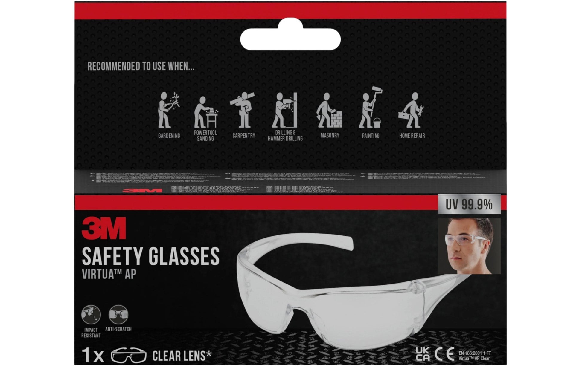 3M Schutzbrille Virtua AP VIRCC1 – klar, kratzfest, UV-Schutz, EN 166:2001 1 FT