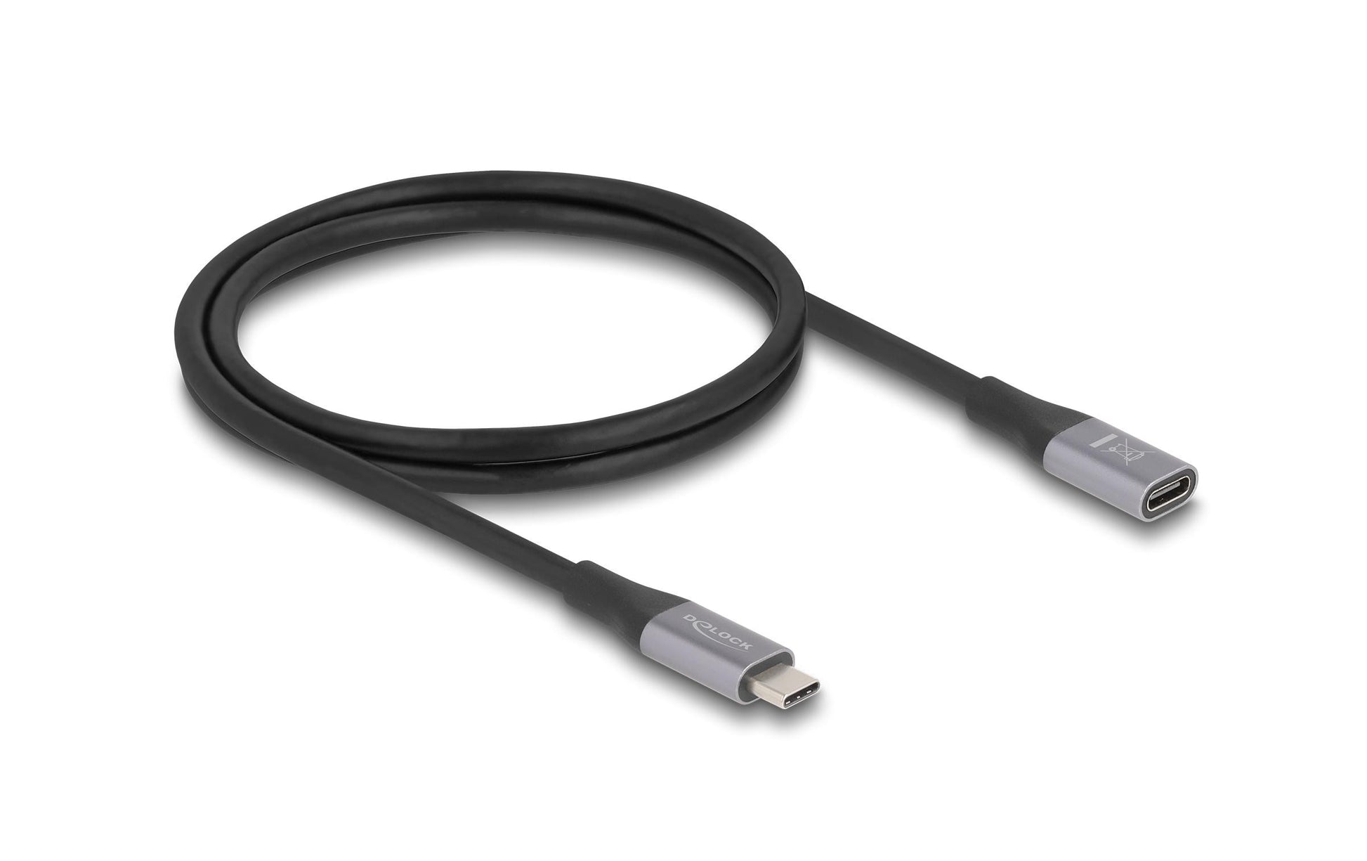 DeLOCK USB-C Verlängerungskabel (Stecker zu Buchse) – USB4 40 Gbit/s – 1 m – PD 240 W – Schwarz/Grau