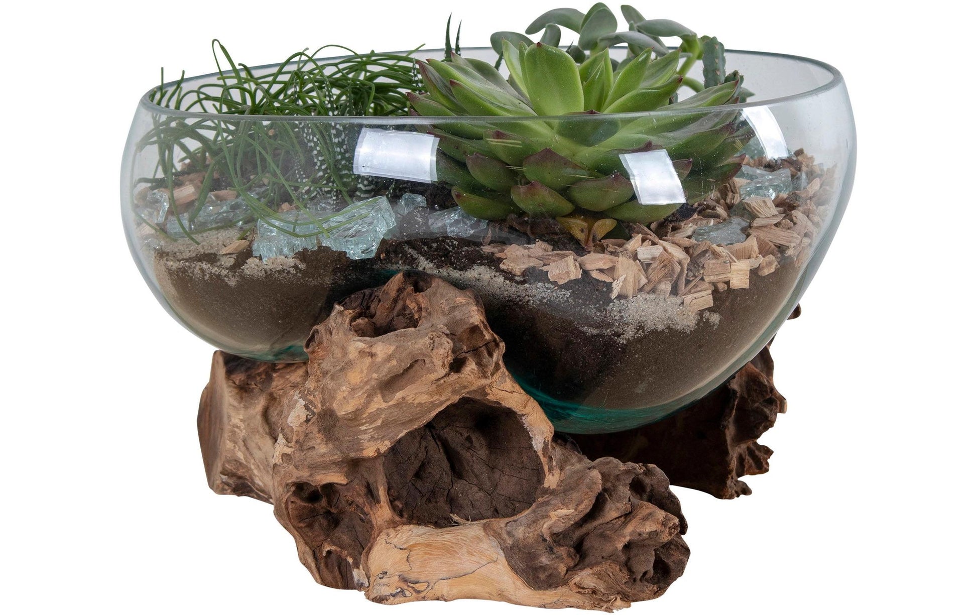 House Nordic Schale – Teakholz & Glas & Stahl, natur – Ø 26 × 20 cm