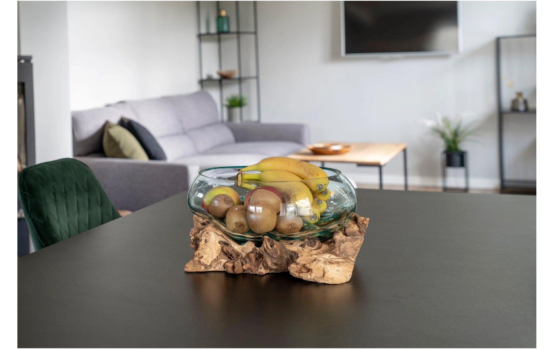 House Nordic Schale – Teakholz & Glas & Stahl, natur – Ø 26 × 20 cm