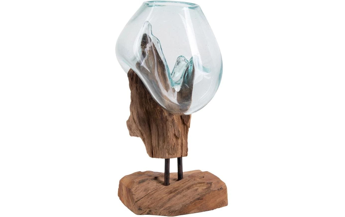 House Nordic Schale – mit Kunstpflanzen – Glas & Stahl & Teak, natur – 18 × 15 × 25 cm