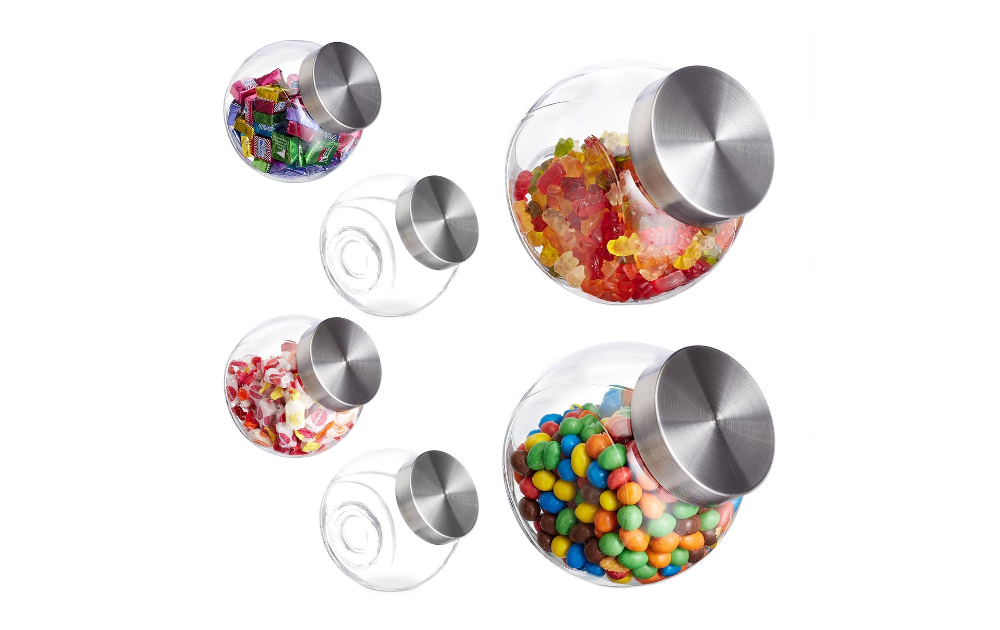 Relaxdays Vorratsdose 1,5 l, Ø 16 × 11 cm, Glas, mit Edelstahl-Deckel, 6er-Set
