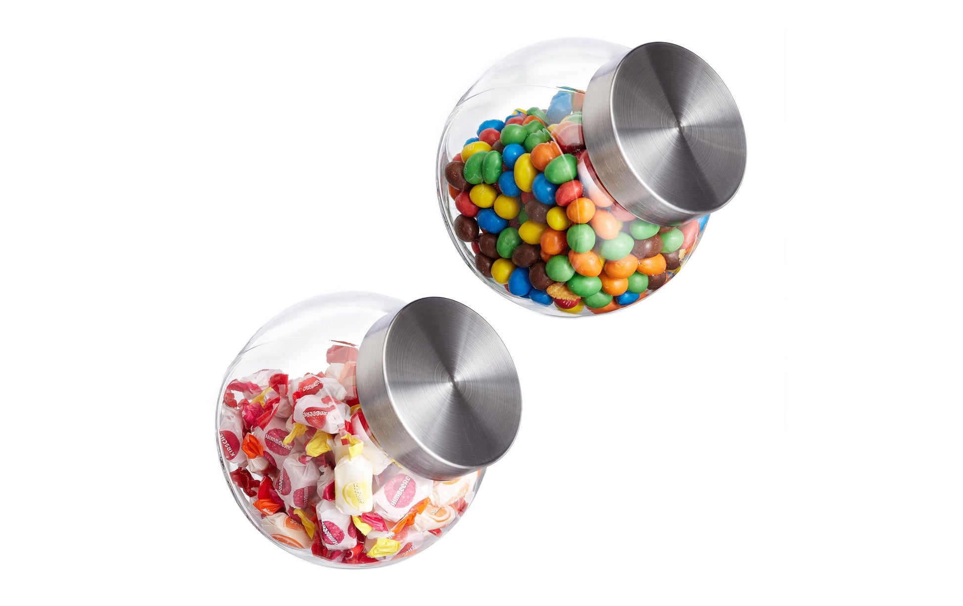 Relaxdays Vorratsdose 1,5 l, Ø 16 × 11 cm, Glas/Polypropylen (PP), Deckel Edelstahl, 2er-Set, transparent