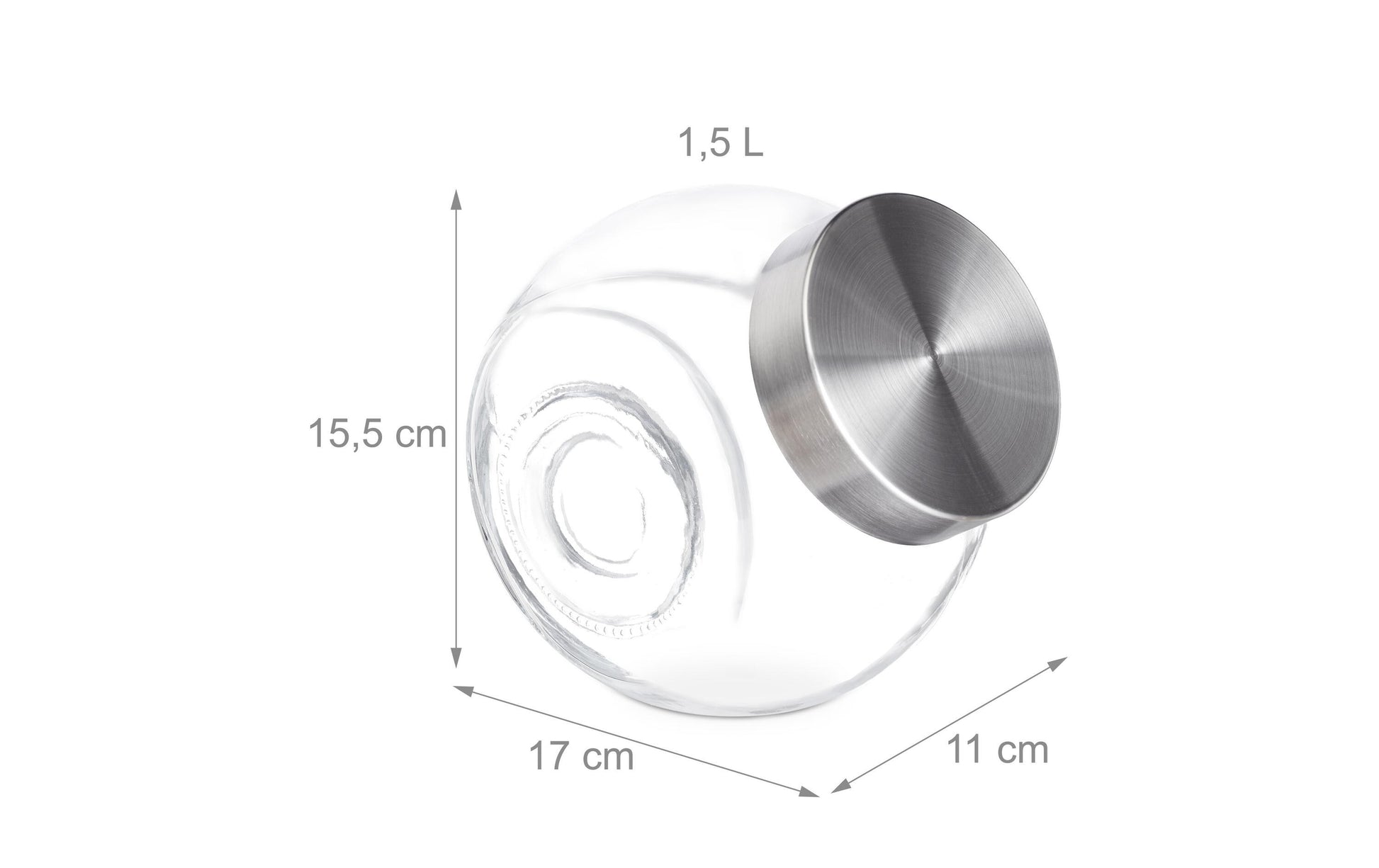 Relaxdays Vorratsdose 1,5 l, Ø 16 × 11 cm, Glas, mit Edelstahl-Deckel, 6er-Set