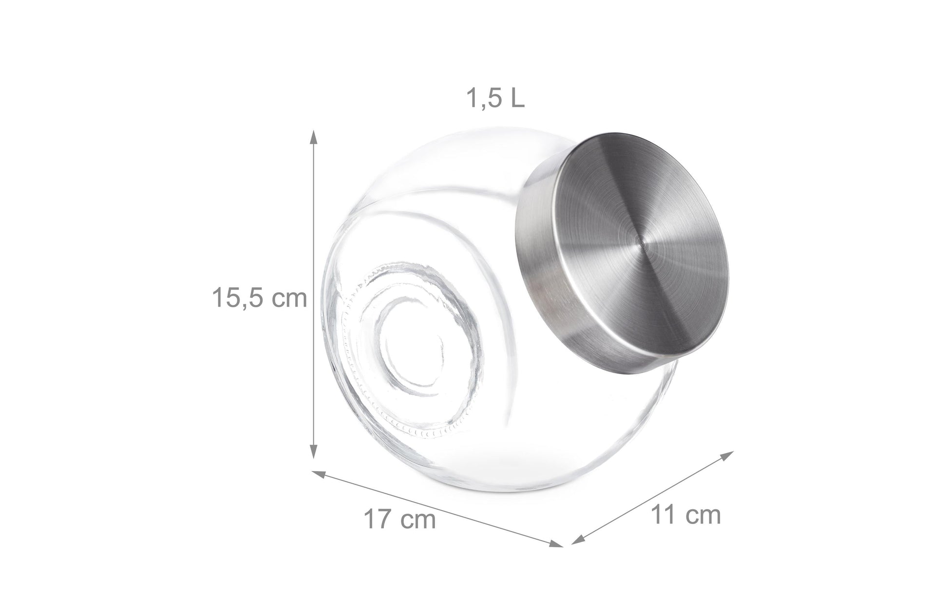 Relaxdays Vorratsdose 1,5 l, Ø 16 × 11 cm, Glas/Polypropylen (PP), Deckel Edelstahl, 2er-Set, transparent