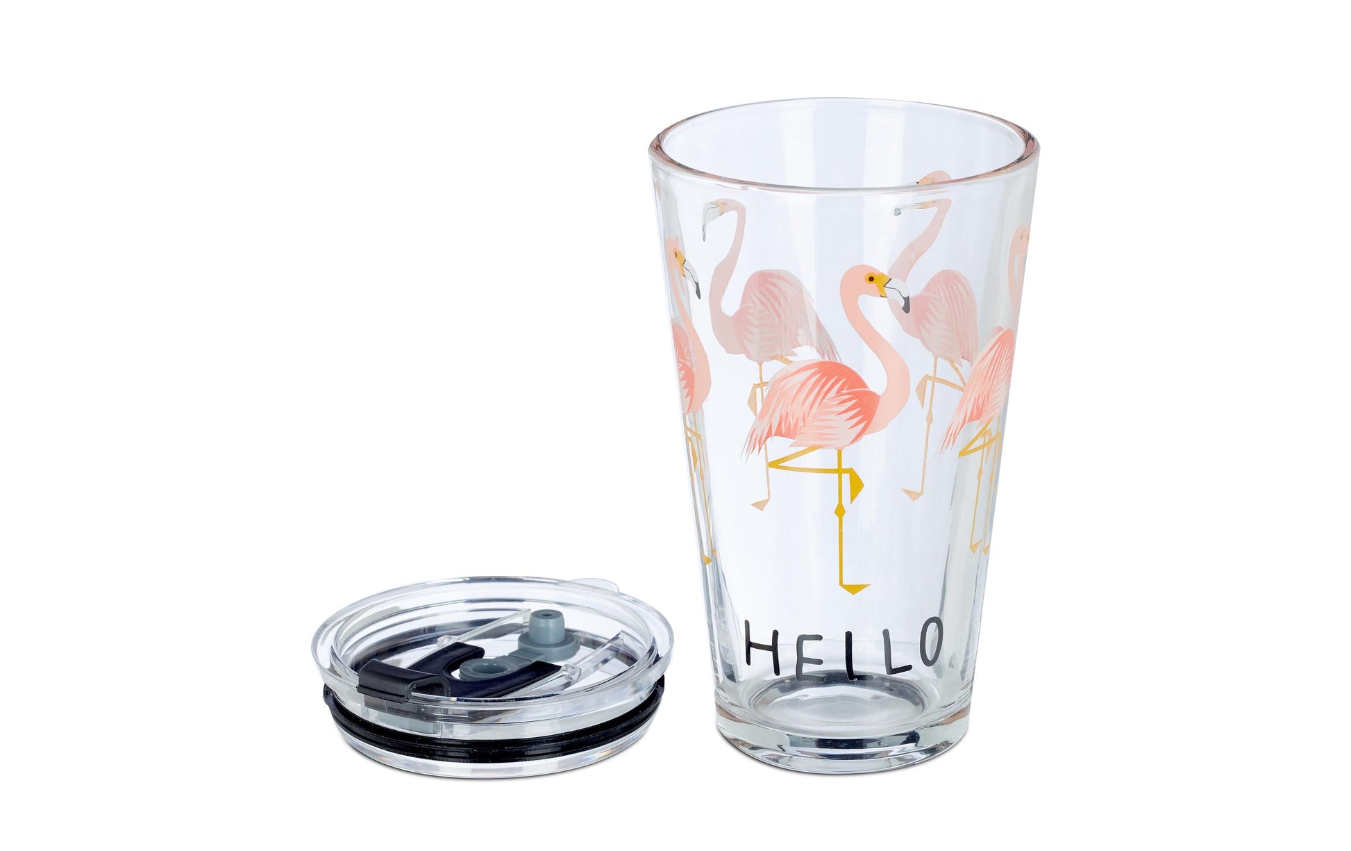 Relaxdays Trinkglas Flamingo – 450 ml, Ø 9,0 cm, H 15,5 cm, Kunststoff, Rosa