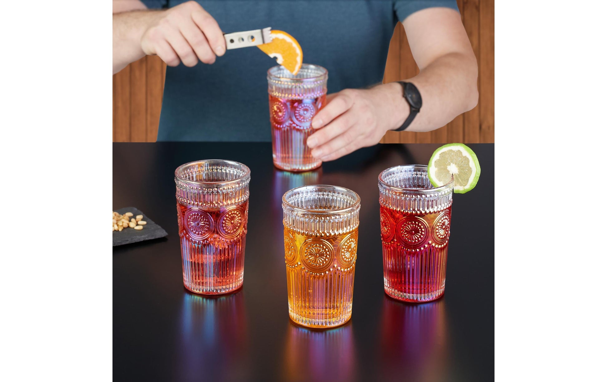 Relaxdays Trinkgläser – 4er Set, 360 ml, Ø 8,0 cm, H 12,5 cm, Glas, Transparent, spülmaschinenfest